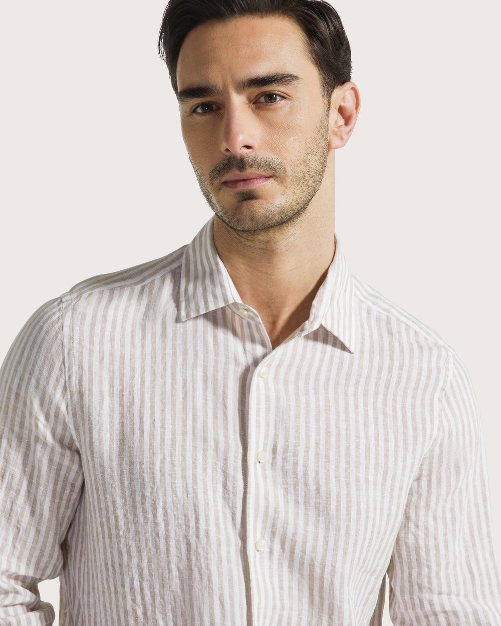 Camicia a righe in lino<BR/> CA1538310043 013 SEVENTY 