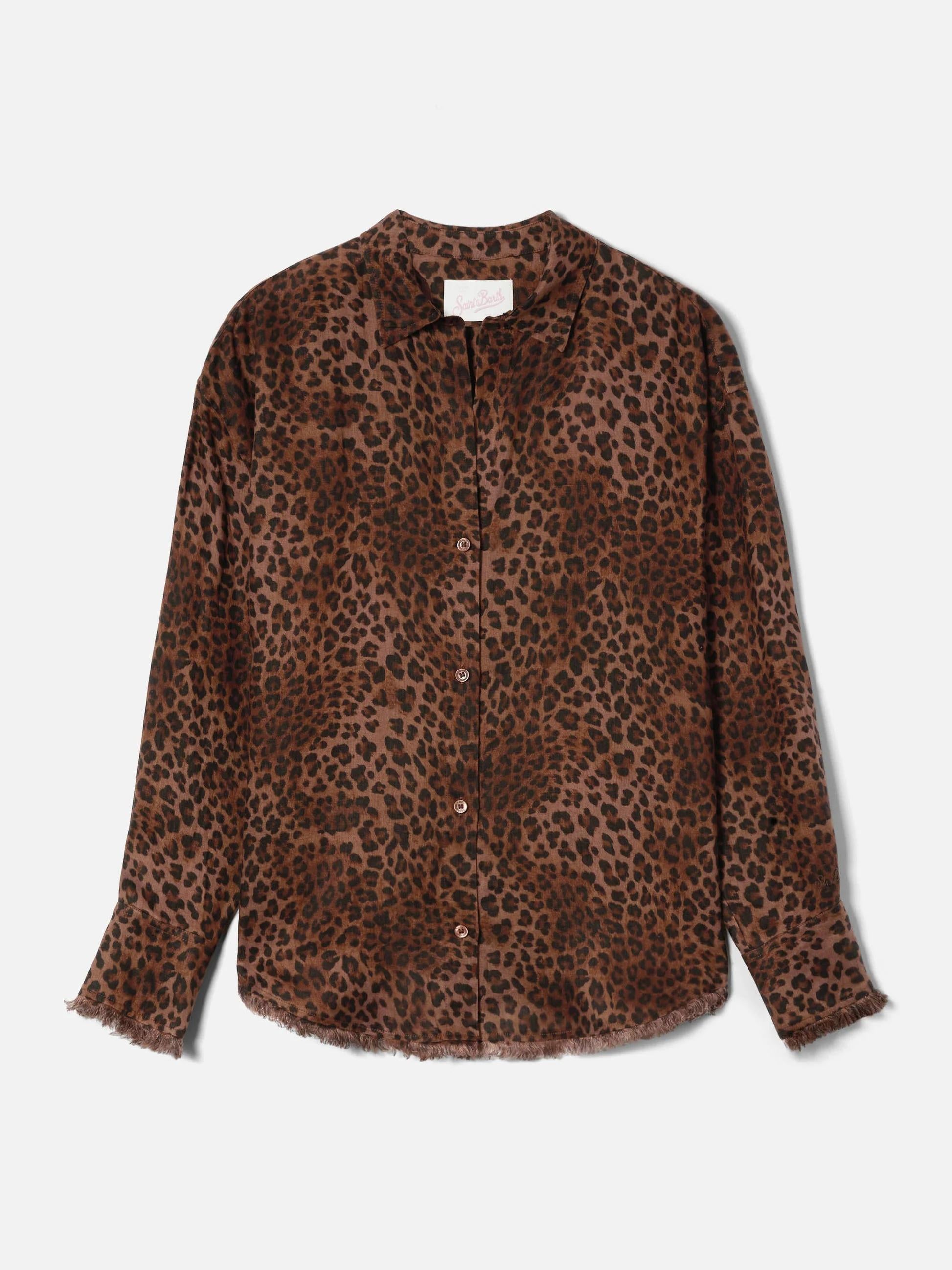Camicia Cristal in lino con stampa leopardata<BR/> CYS0001 07842L MC2 SAINT BARTH 