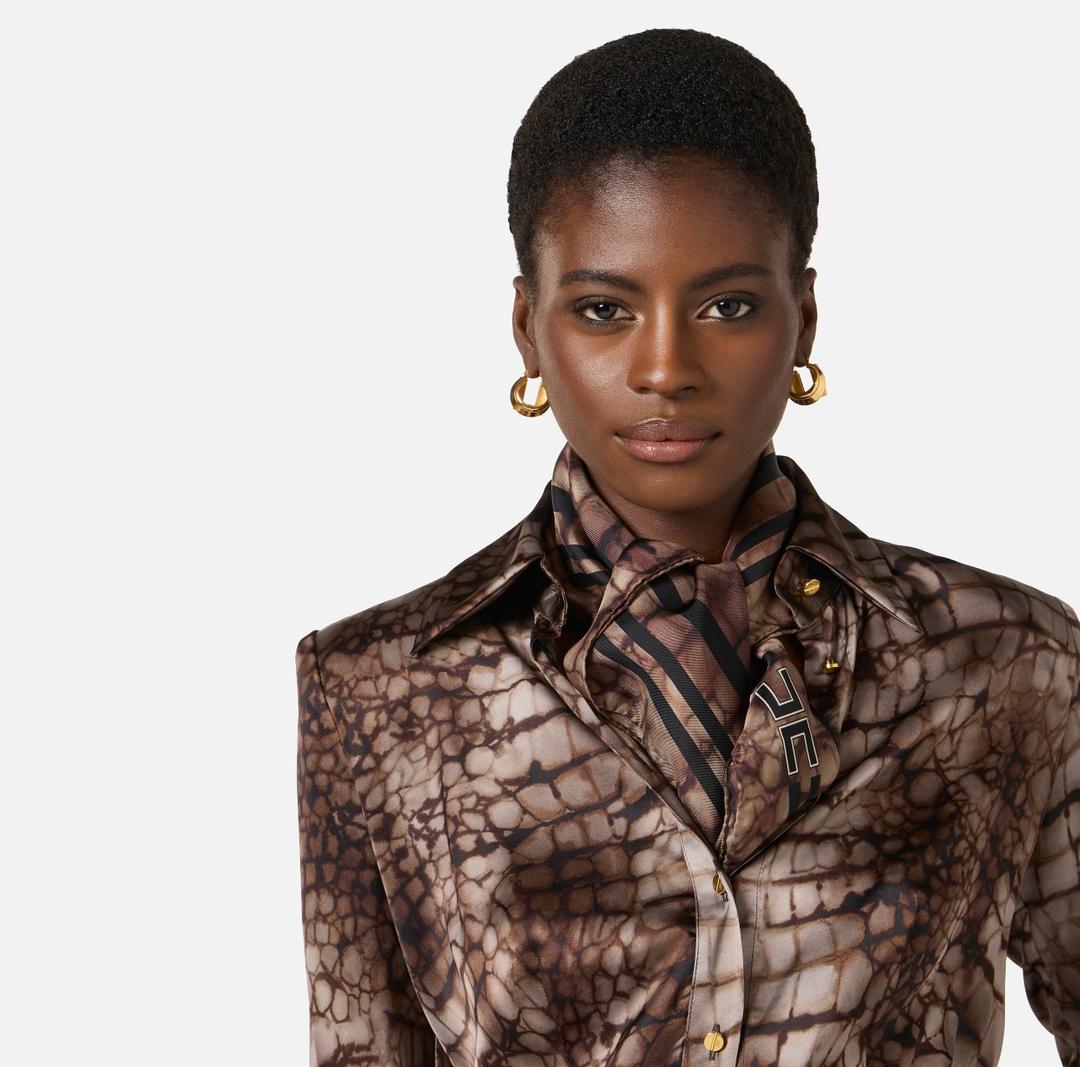 Foulard in twill di seta con stampa alligatore<BR/> FO24L61E2 644 ELISABETTA FRANCHI 