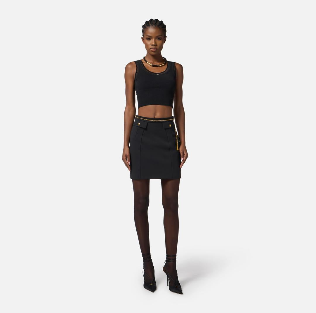 Gonna in doppio crêpe con catena gioiello GO14857E2 110 ELISABETTA FRANCHI 