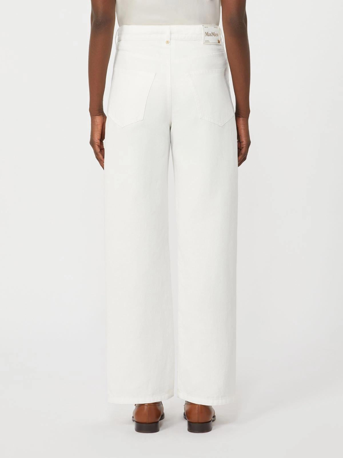 Pantalone 5 tasche in cotone e lino - Bianco<BR/> SMMONORATA 001 S MAX MARA 