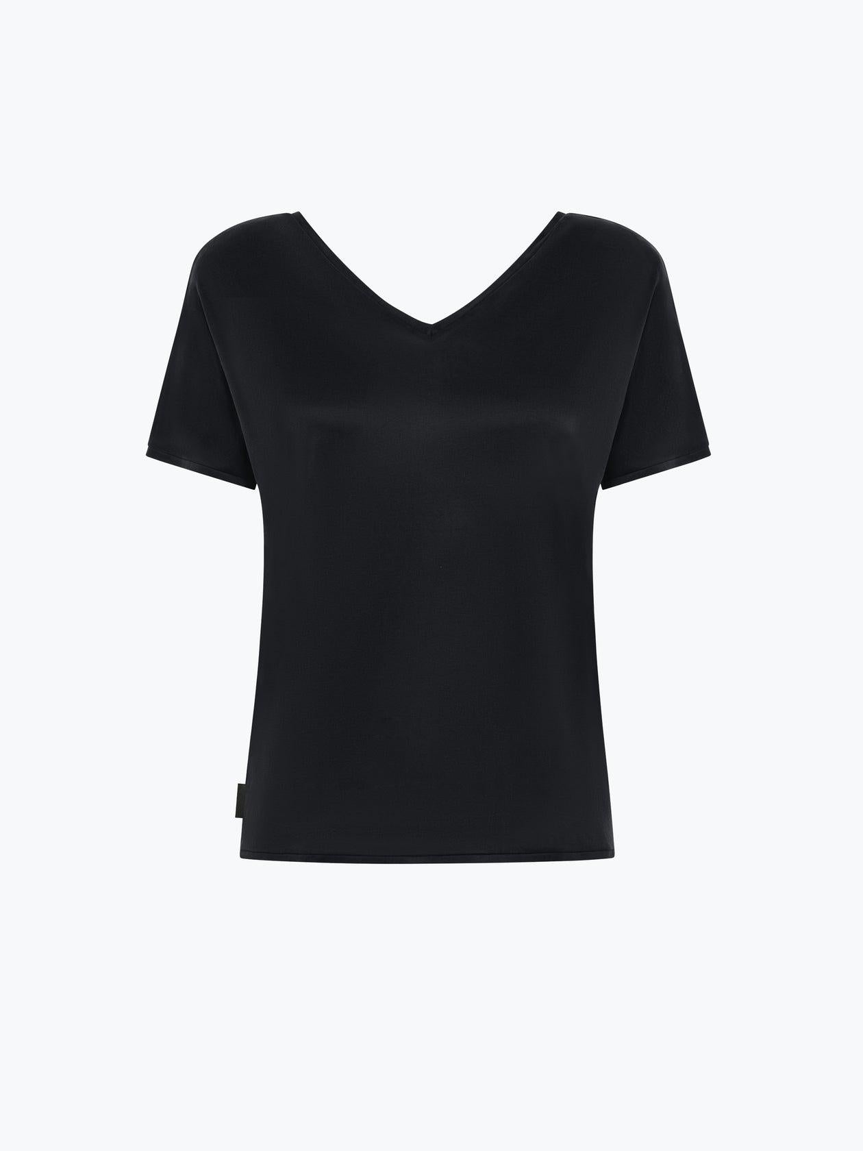 T-shirt in cupro con collo V<BR/> 25710 60 RRD 