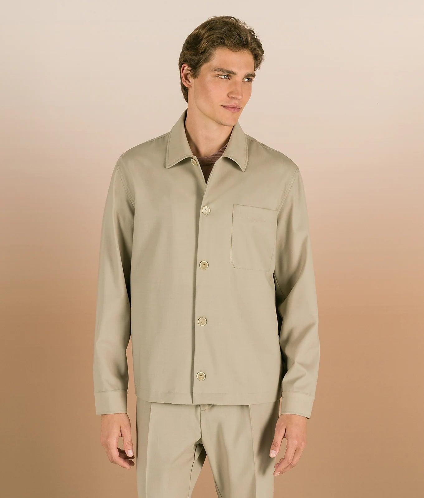 CARDIFF<BR/>Overshirt regular fit con singolo taschino in tela di lana elasticizzata CARDIFF 122 CRUNA 