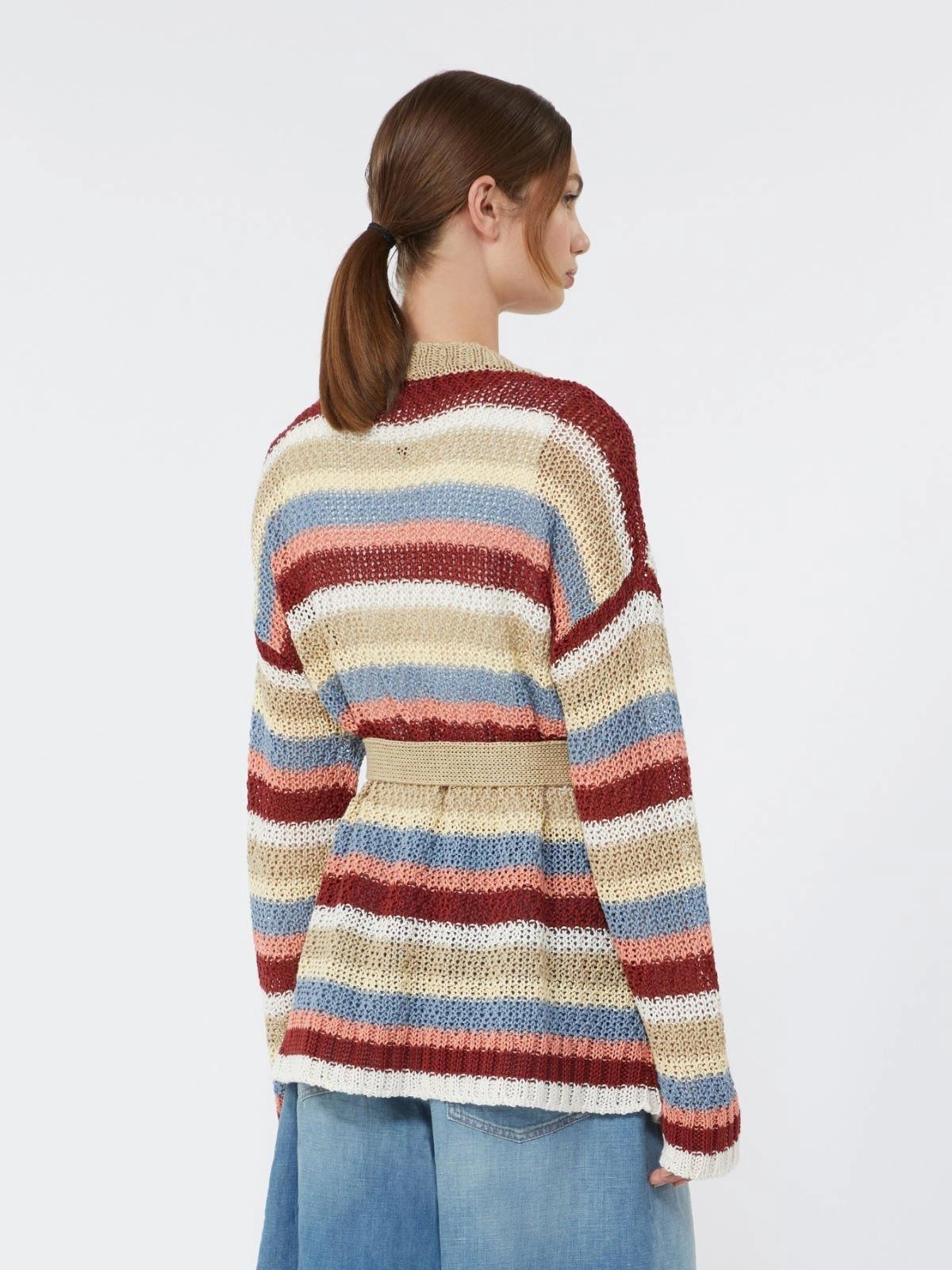 Cardigan in filato di lino con cintura - CILIEGIA<BR/> WKDBONITO 020 WEEKEND 