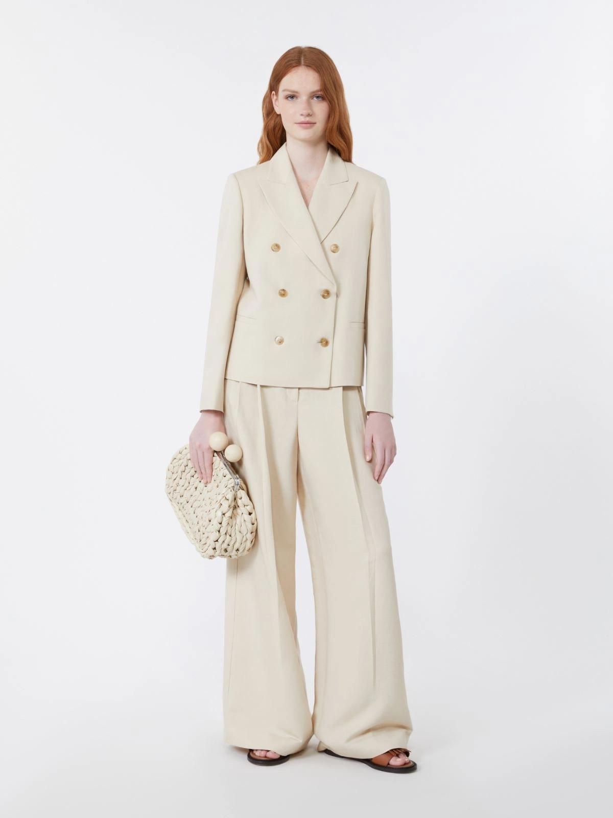Pantalone wide leg in viscosa e lino - BEIGE<BR/> WKDVELIERO 004 WEEKEND 