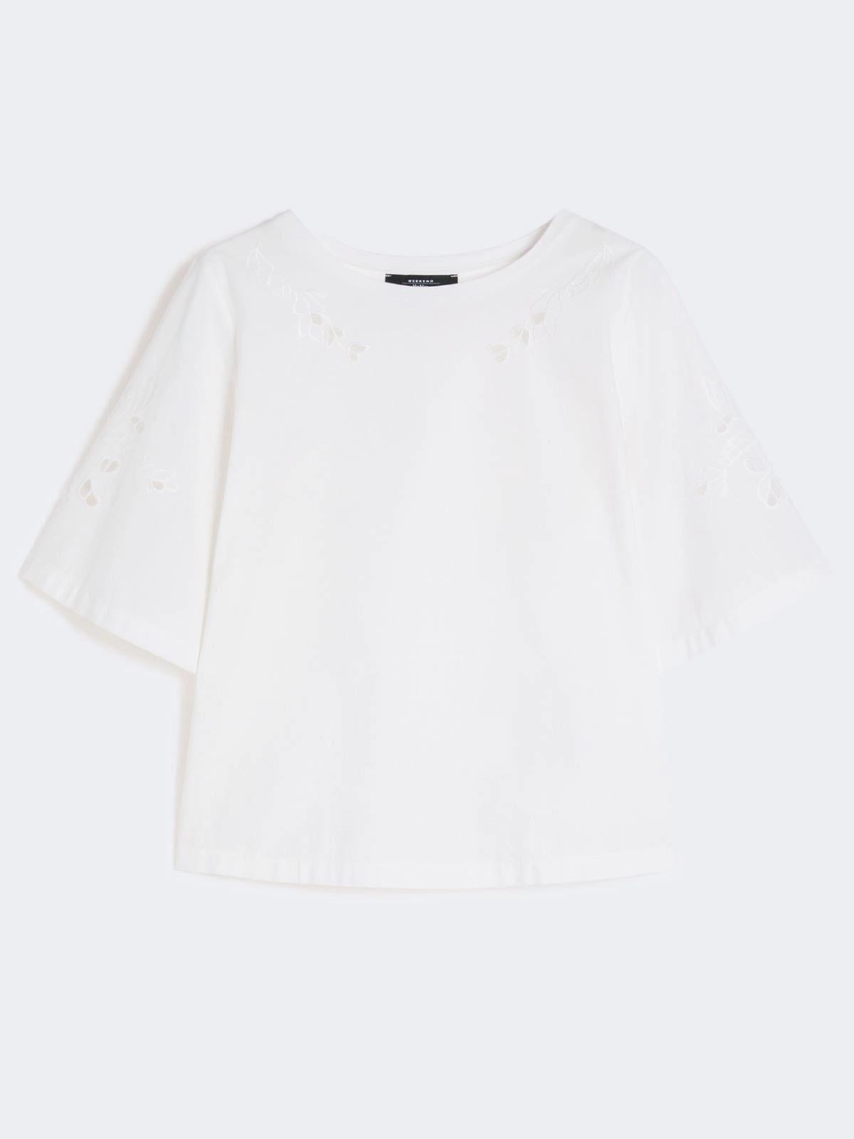 Top in popeline di cotone con ricami - BIANCO<BR/> WKDTARGA 001 WEEKEND 