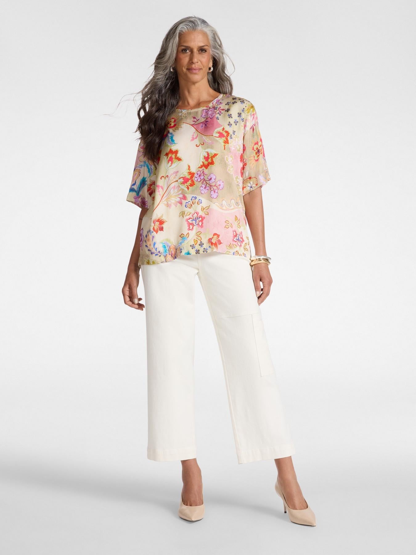 Blusa stampata in twill di viscosa<BR/> 2160Z100042N 41 ELENA MIRO 