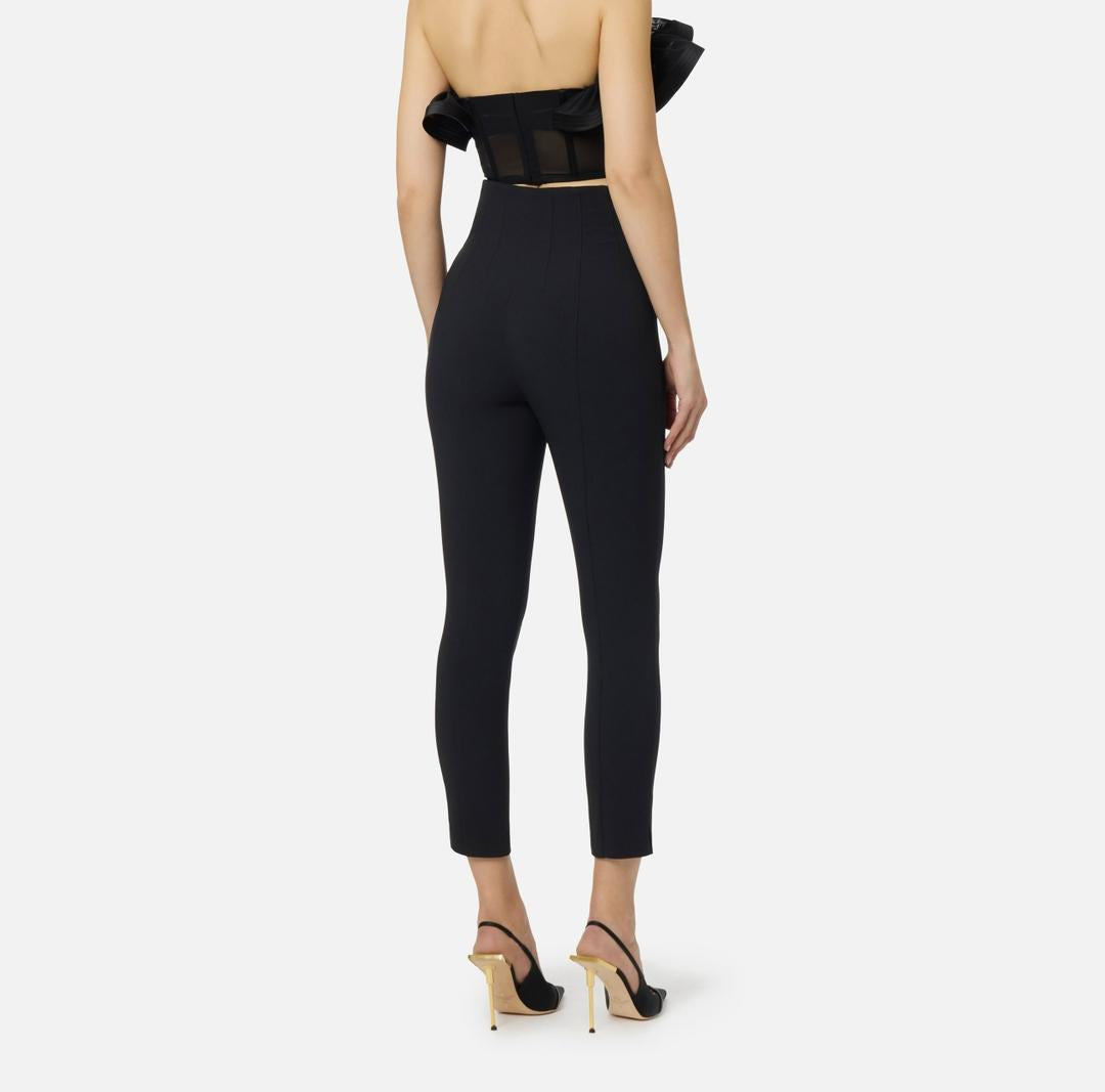 Pantaloni in doppio crêpe stretch con dettagli logo PA16361E2 110 ELISABETTA FRANCHI 