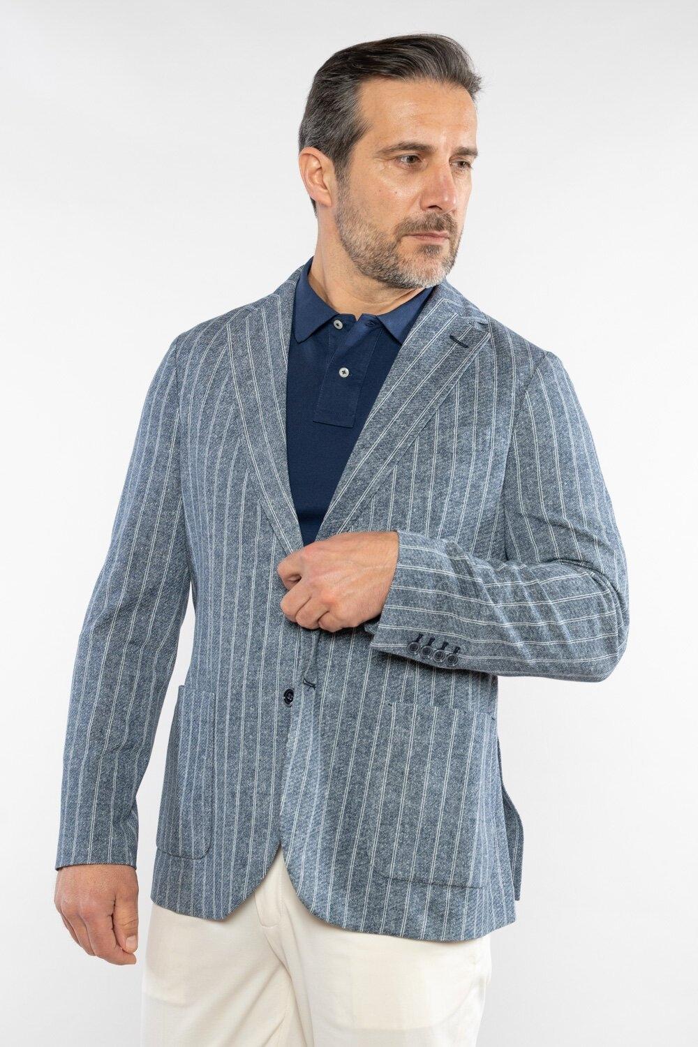 Giacca Uomo in Piquet Special Print Gessato Blue