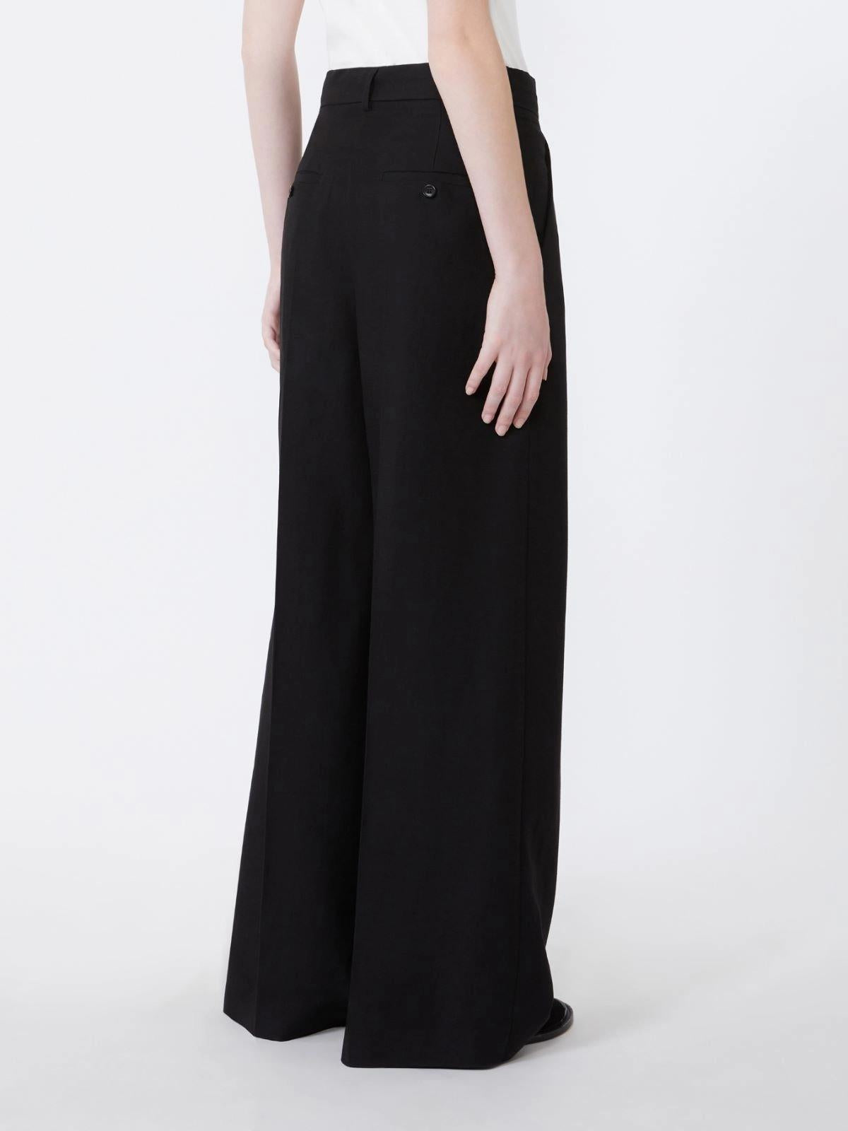 Pantalone wide leg in viscosa e lino - NERO<BR/> WKDVELIERO 003 WEEKEND 