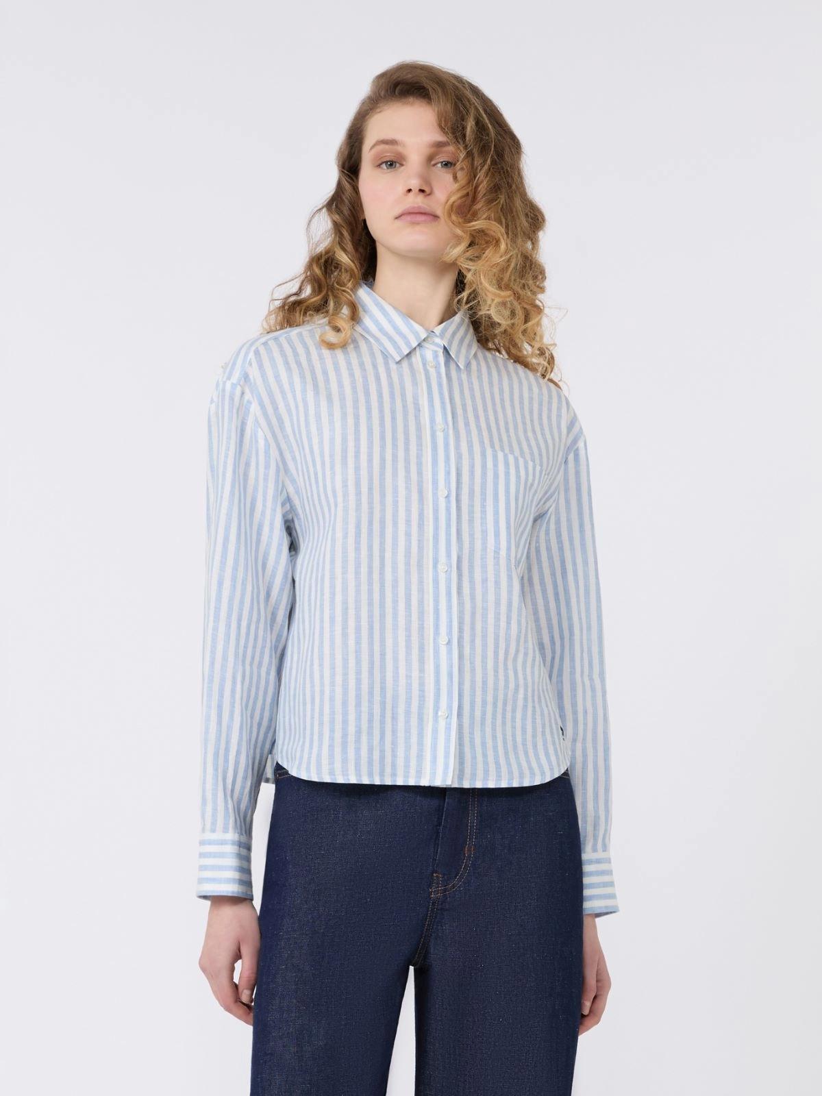 Camicia boxy in tela di lino - AZZURRO<BR/> WKDALBATRO 001 WEEKEND 