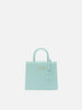 Borsa Shop mini strutturata in pelle liscia verde menta con targhetta metallica