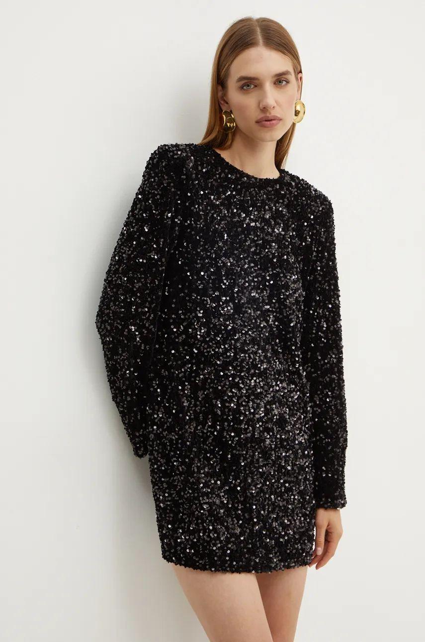 Women's dress in embroidered chenille with sequins
