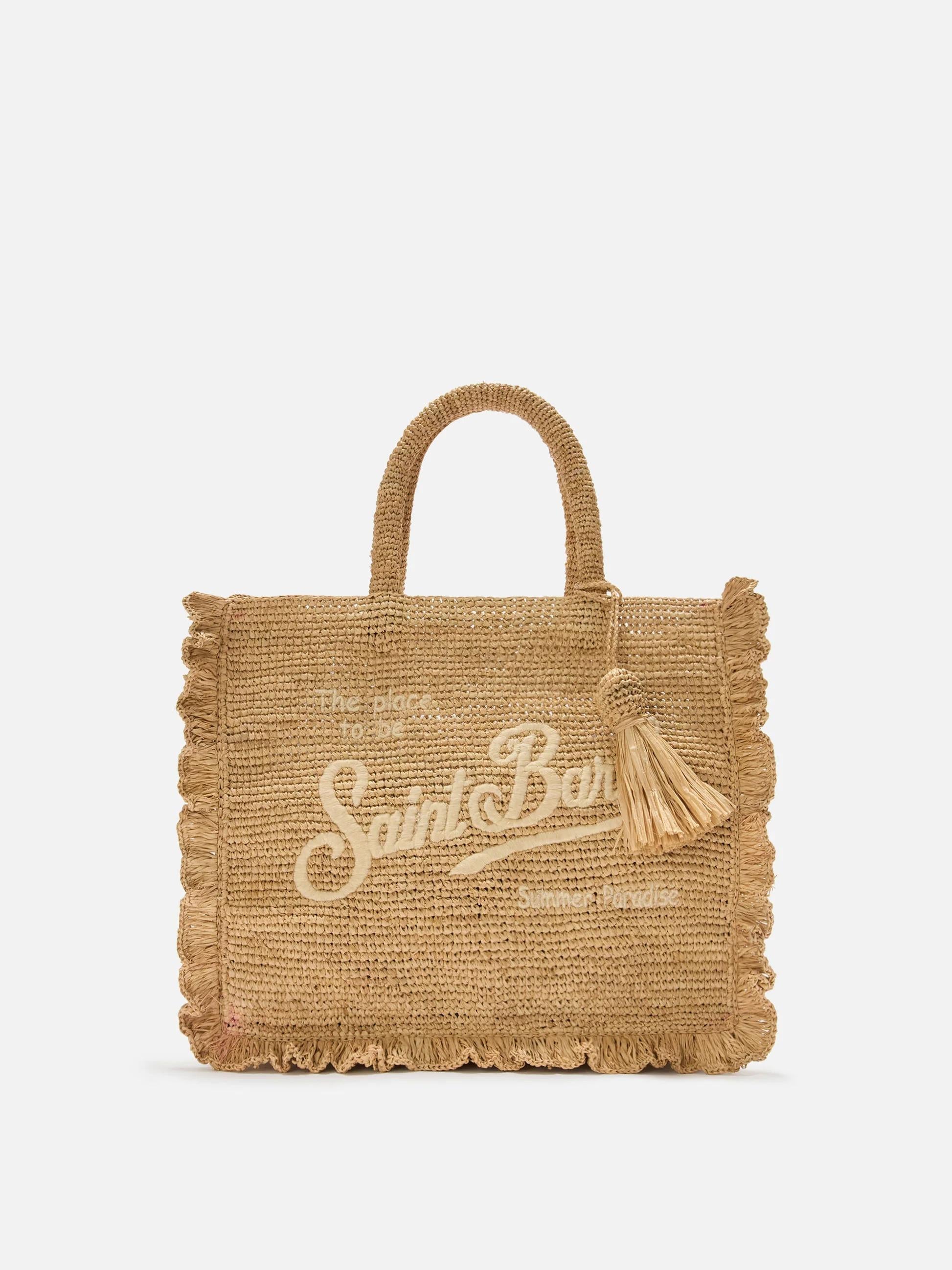 Borsa Volant medium in raffia con logo ricamato<BR/> RAFV0001 00222L MC2 SAINT BARTH 