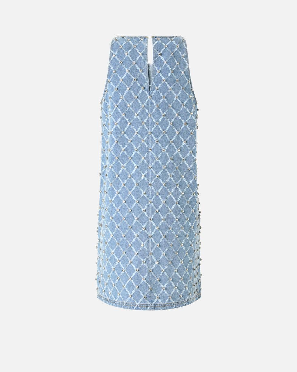 Abito corto in denim con disegno rombi e strass<BR/> 106245A32N PJE PINKO 