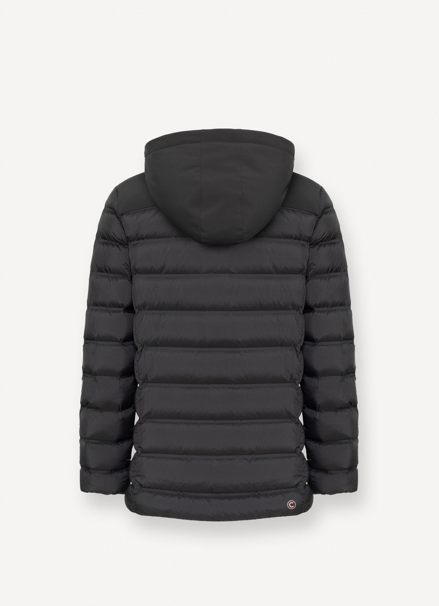 Men's down jacket in technical fabric with hood