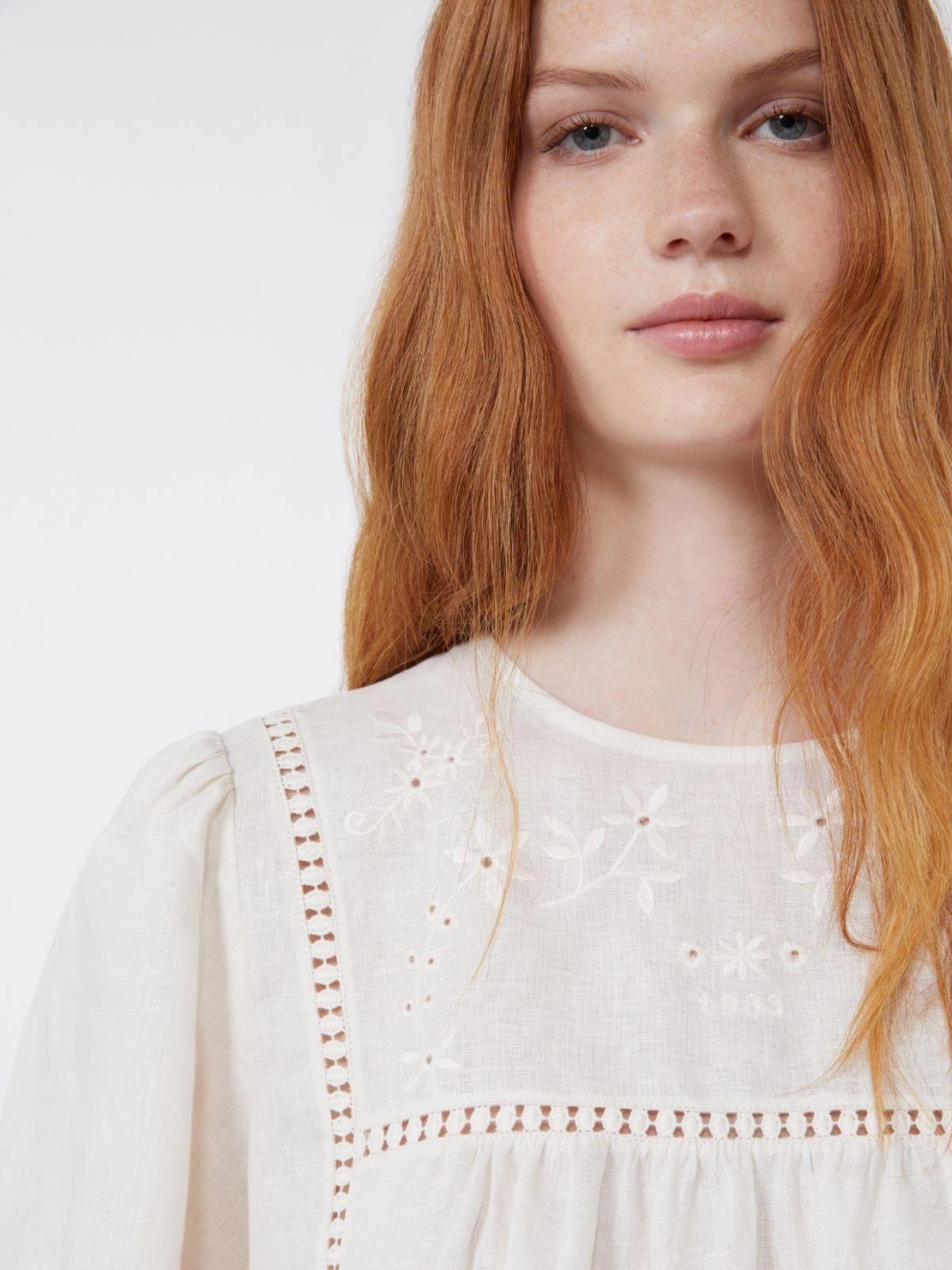 Top in tela di lino e jersey stretch - Ecru<BR/> WKDBACINO 001 WEEKEND 