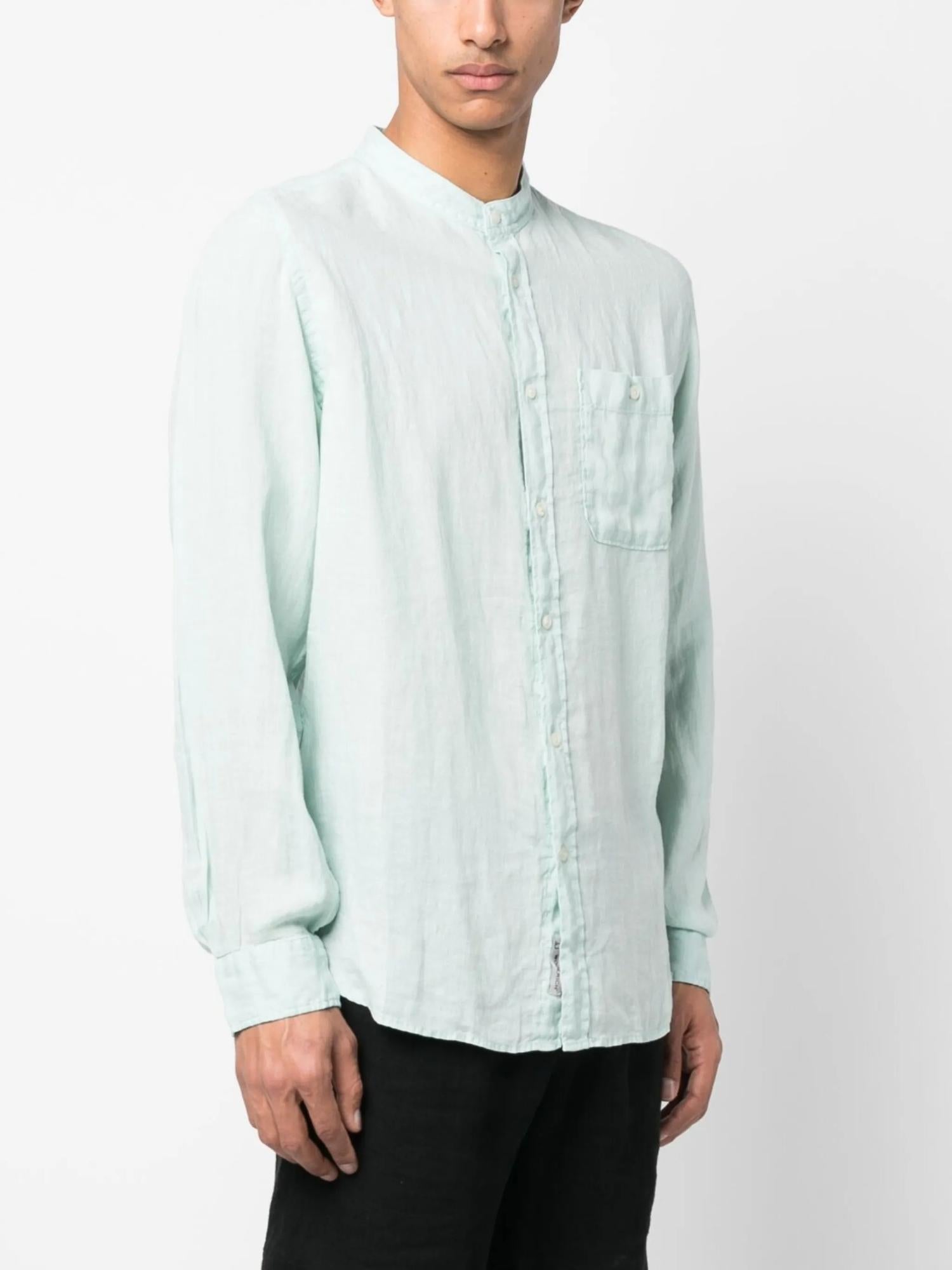 Camicia uomo in lino con collo coreano