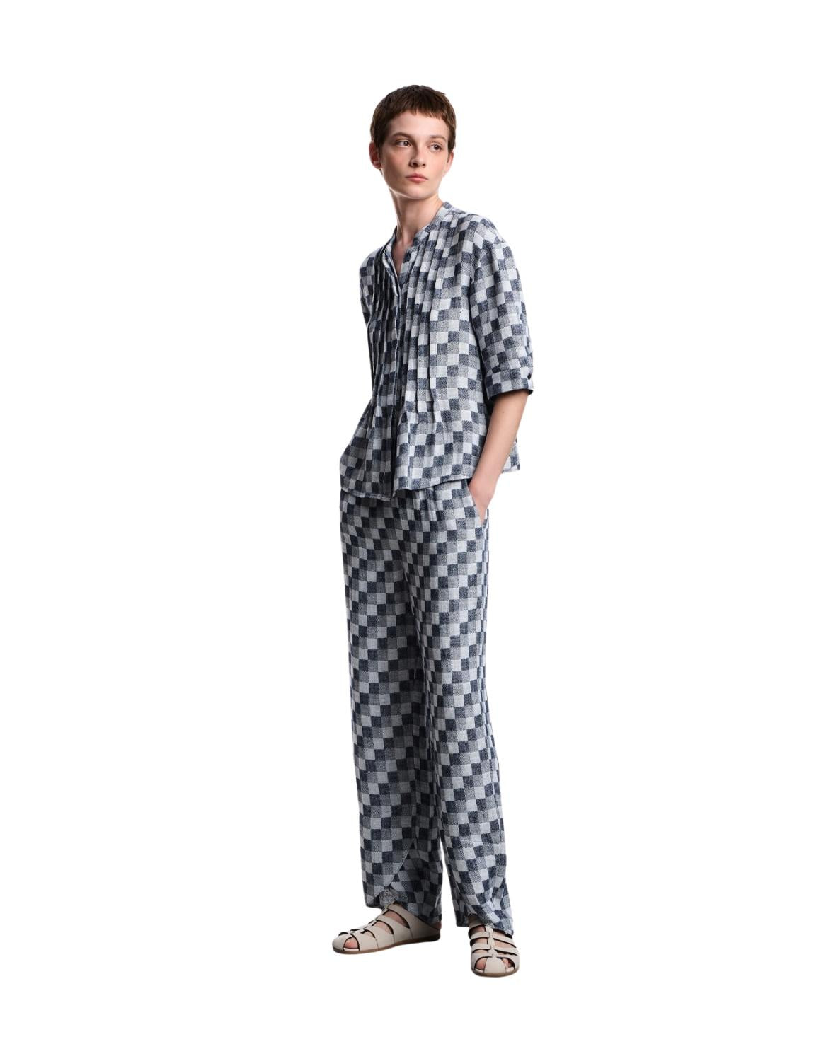 Pantaloni in jaquard a quadriI misto lino EW003348AF22444 FB455 ARMANI 