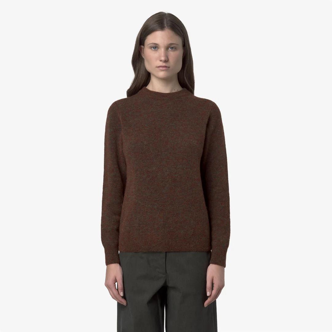 CLARISSE WOOL STRETCH<BR/>BROWN COFFEE MIX<BR/>Maglione girocollo classico da donna marrone K4138MW KB7 K-WAY 