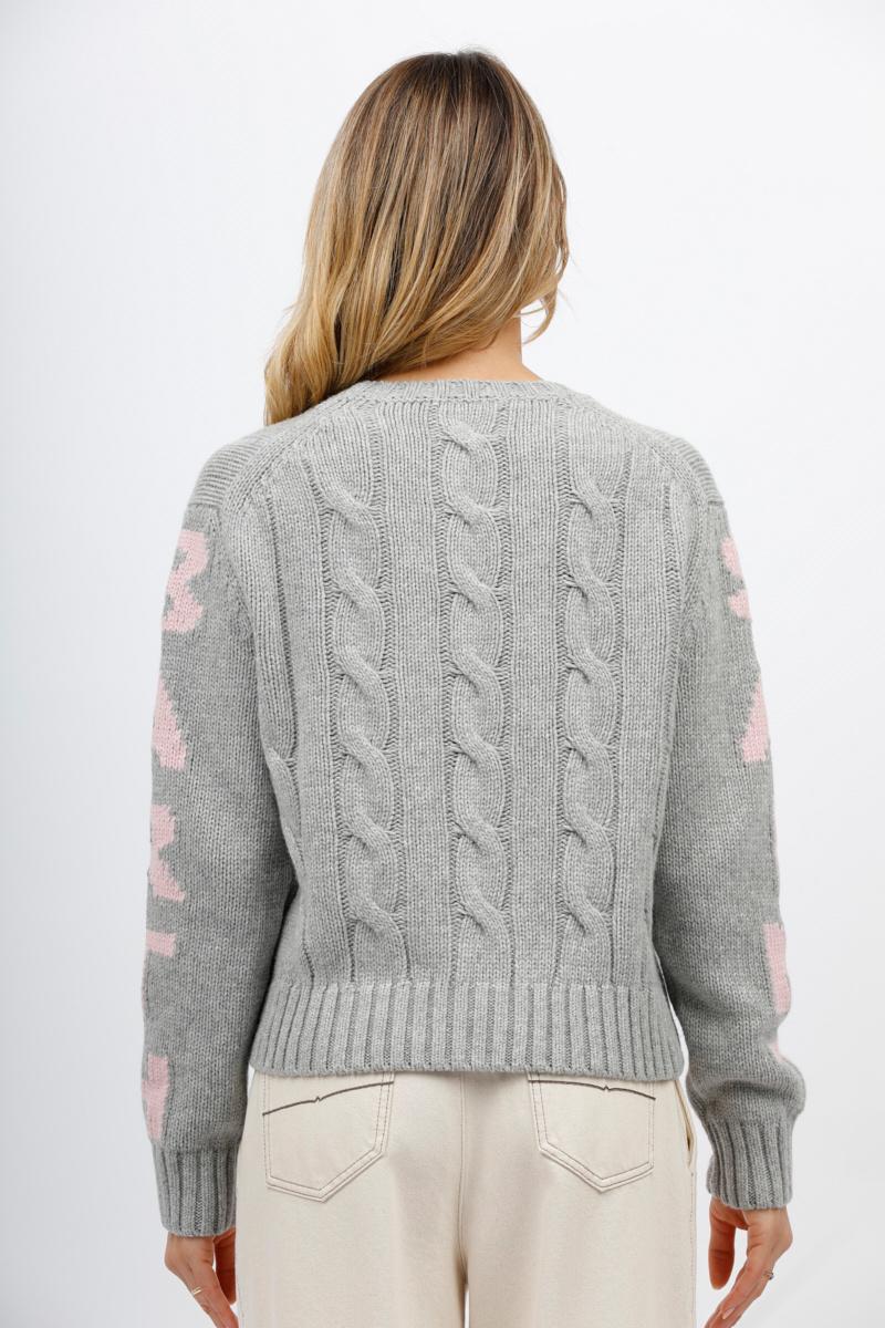 Maglia donna girocollo intrecciata con stampa logo in lurex