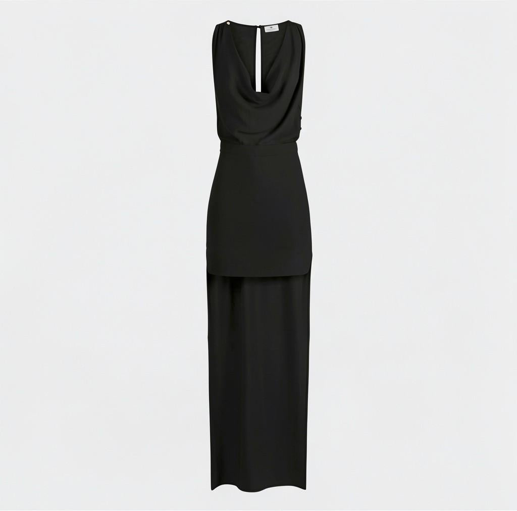 Abito in georgette di viscosa e crêpe con coda AB91561E2 110 ELISABETTA FRANCHI 