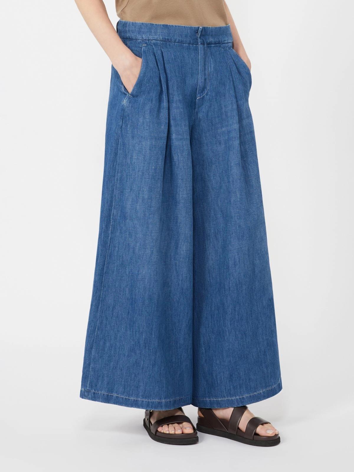 Pantalone ampio in denim di cotone e lino - Blu<BR/> SMMNASTRO 001 S MAX MARA 