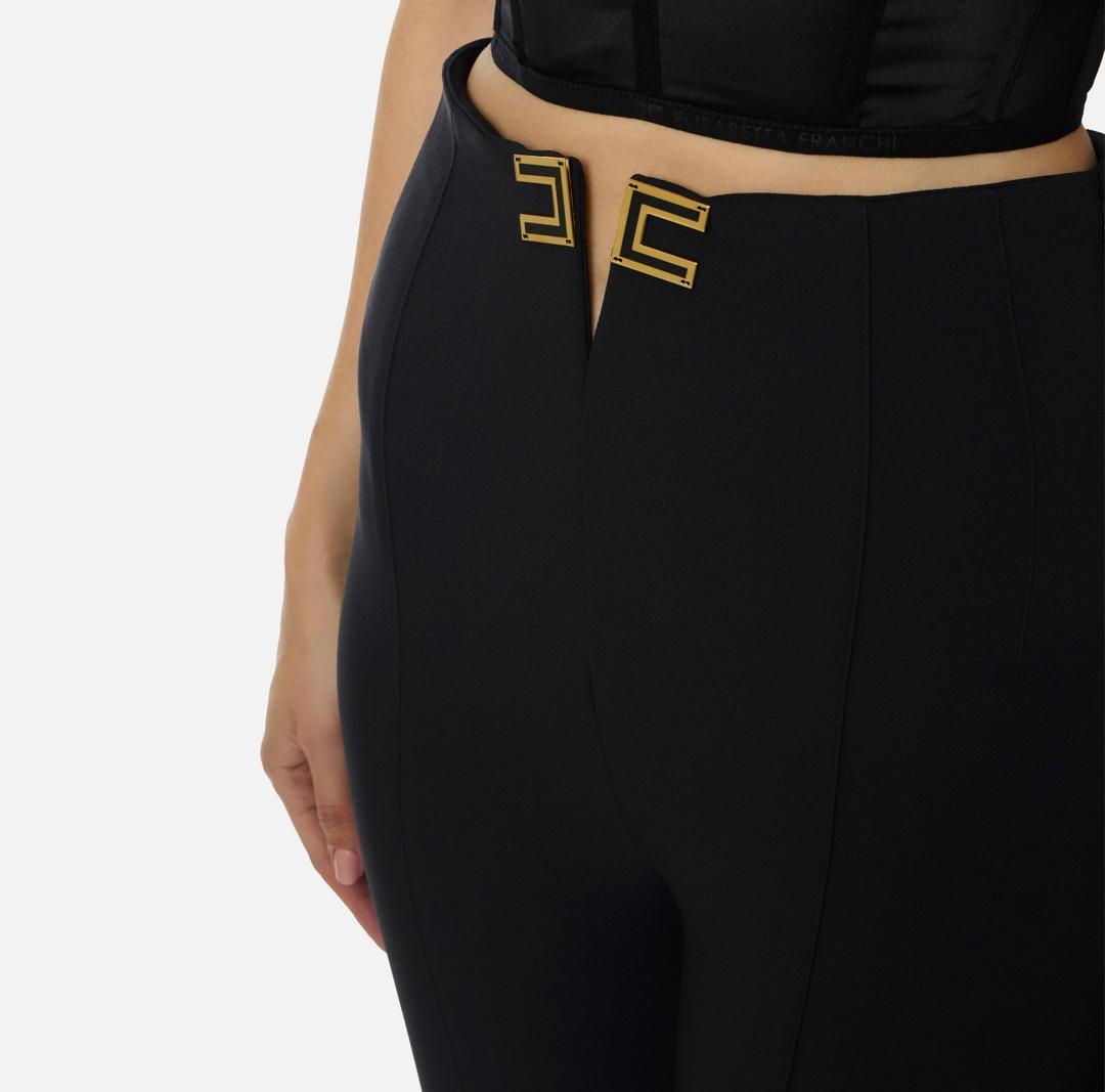 Pantaloni in doppio crêpe stretch con dettagli logo PA16361E2 110 ELISABETTA FRANCHI 
