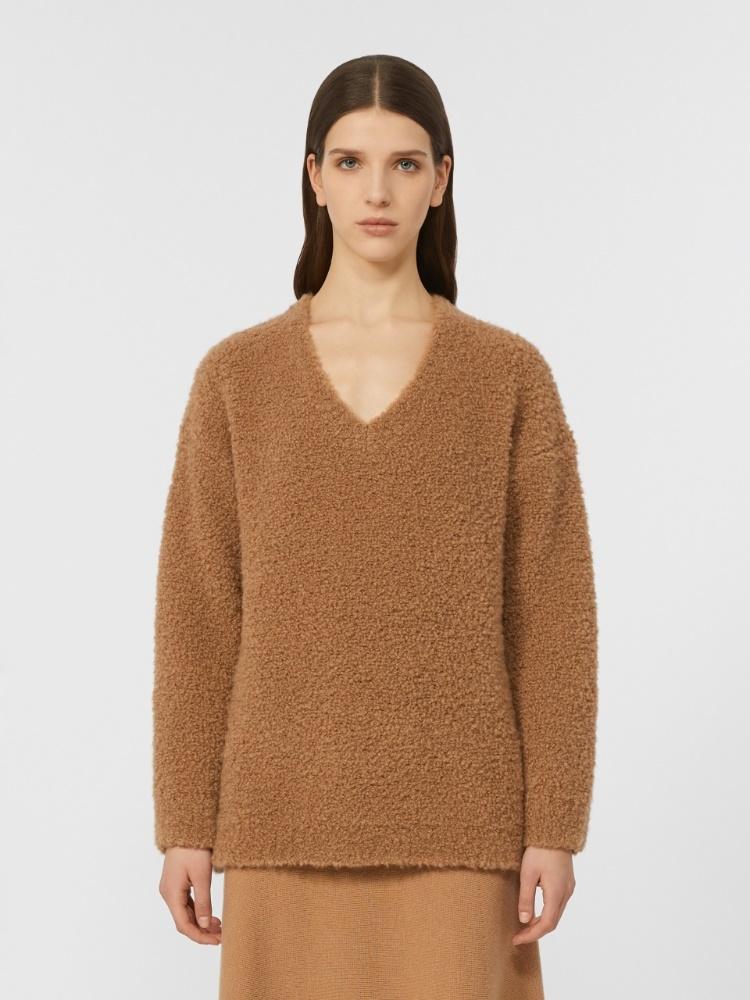Maglia a V in cammello e seta bouclé PANTERA 001 MAX MARA 
