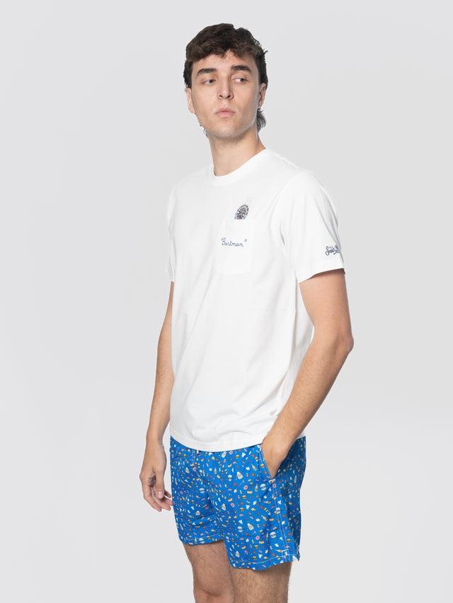 T-shirt con Taschino e Stampa con Ricamo Bartman Bianco AUS0001 09317L MC2 SAINT BARTH 