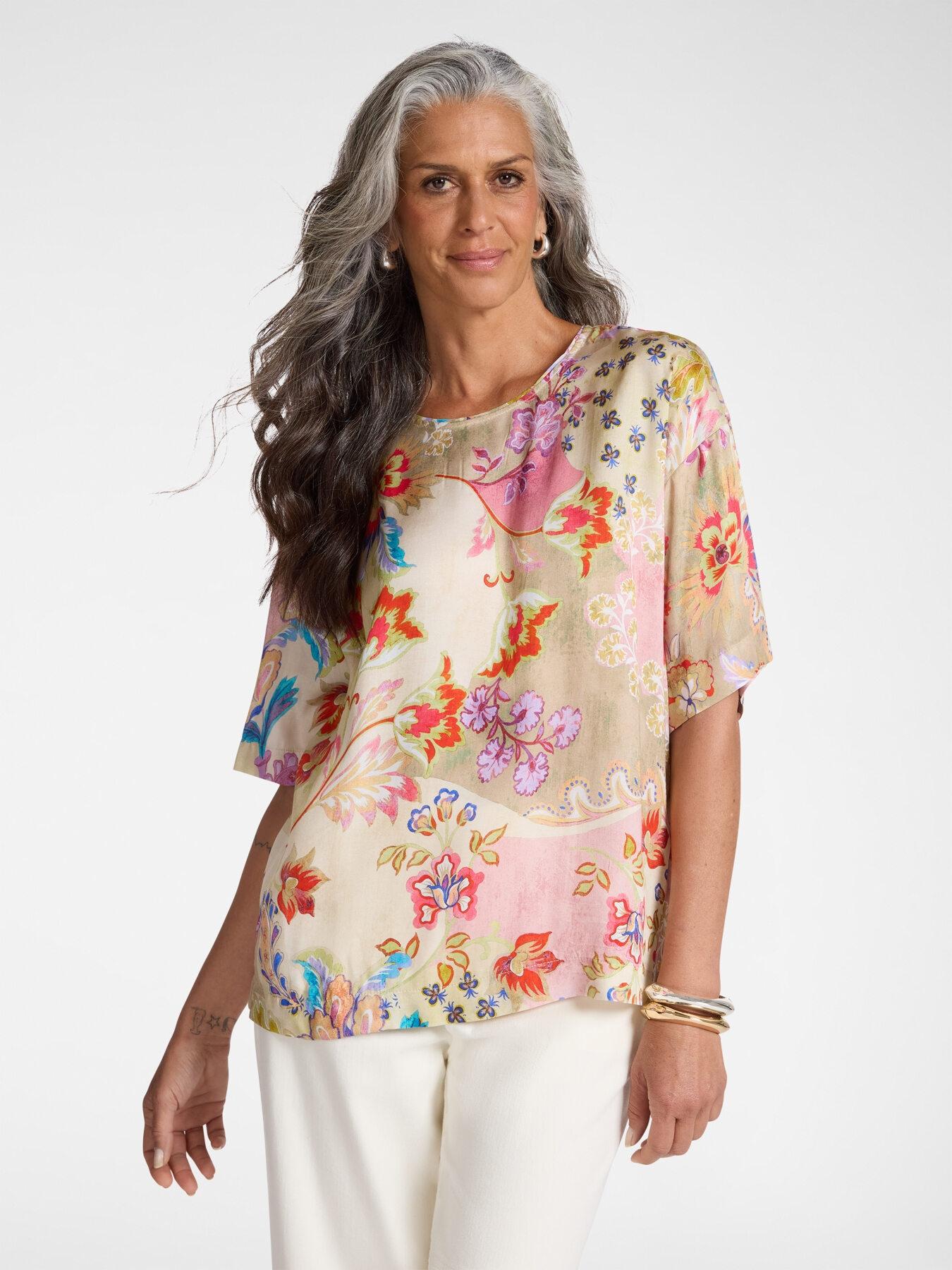 Blusa stampata in twill di viscosa<BR/> 2160Z100042N 41 ELENA MIRO 