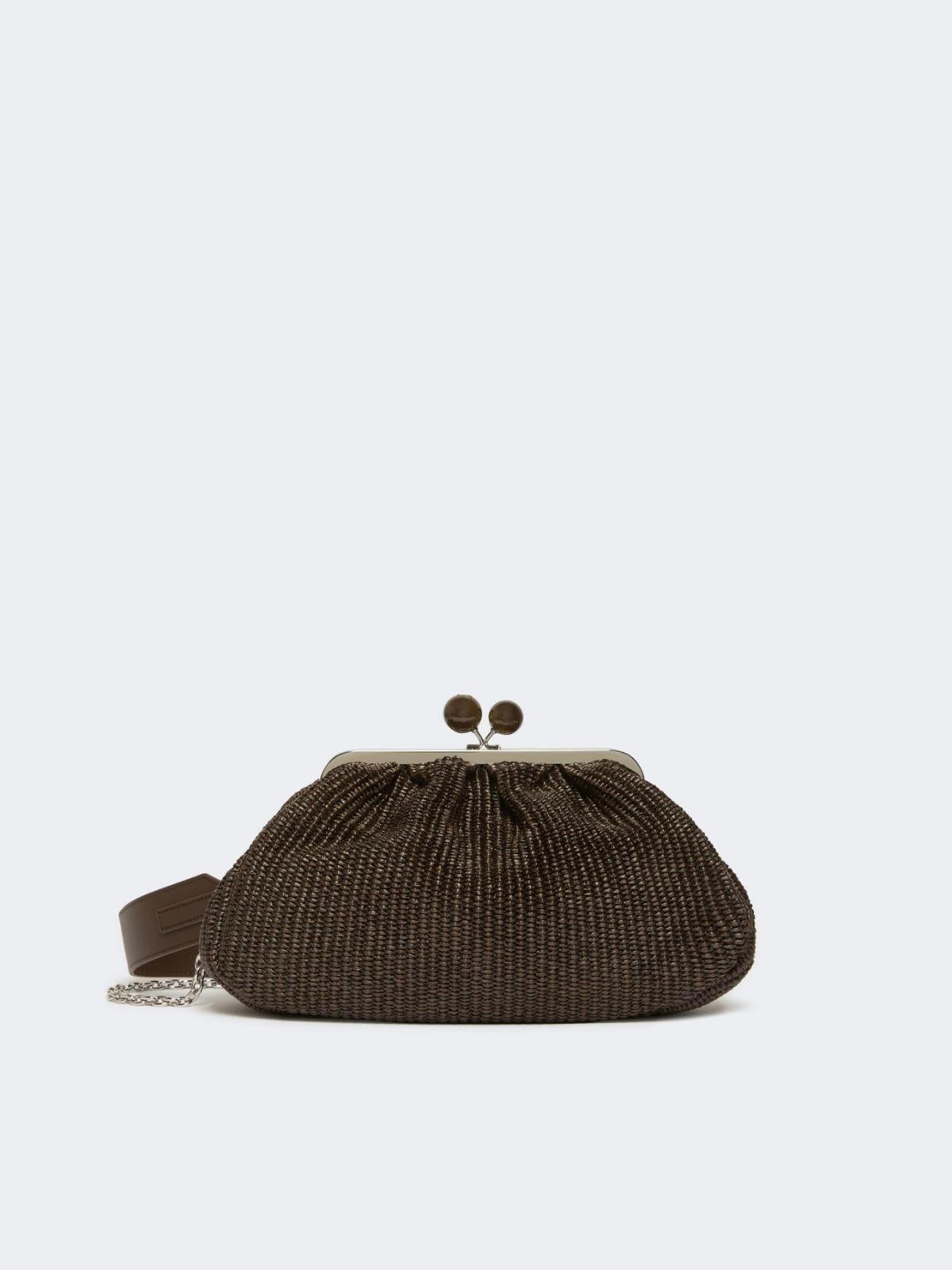 Pasticcino Bag medium effetto rafia - MARRONE SCURO<BR/> WKAFORTUNA 053 WEEKEND 