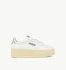 SNEAKERS MEDALIST PLATFORM IN PELLE BIANCA E METALLIZZATA ARGENTO