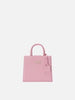 Borsa Shop mini strutturata in pelle liscia rosa con targhetta metallica