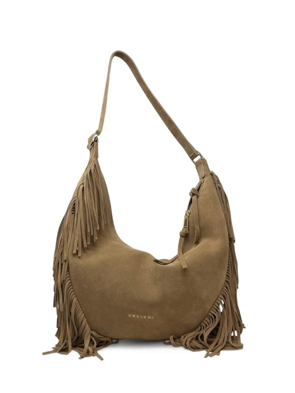 Borsa Isola Peach Fringe Small a spalla in suede<BR/> B02227PFG BISCOTTO ORCIANI 