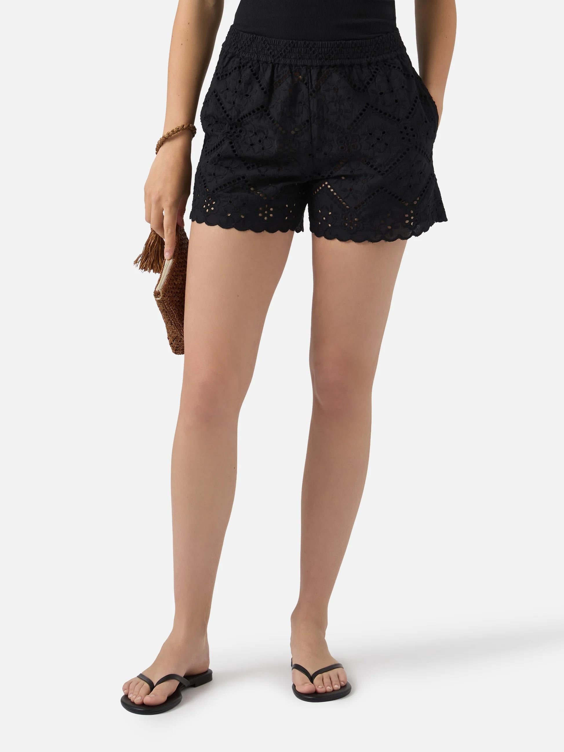 Shorts Meave in sangallo nero<BR/> MEA002 08961L MC2 SAINT BARTH 