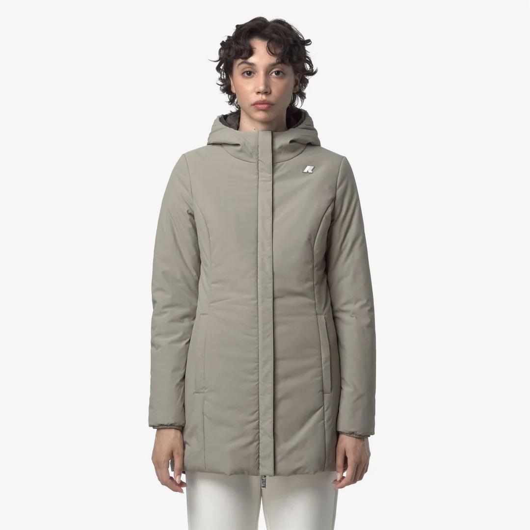 DENISE ST WARM REVERSIBLE<BR/>BLACK OLIVE-GREEN OAK<BR/>Giacca reversibile da donna di media lunghezza con isolamento K6128UW B42 K-WAY 