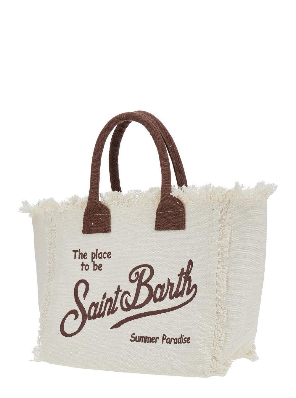 Borsa Vanity regular bianca in canvas con frange VANI001 01818L MC2 SAINT BARTH 