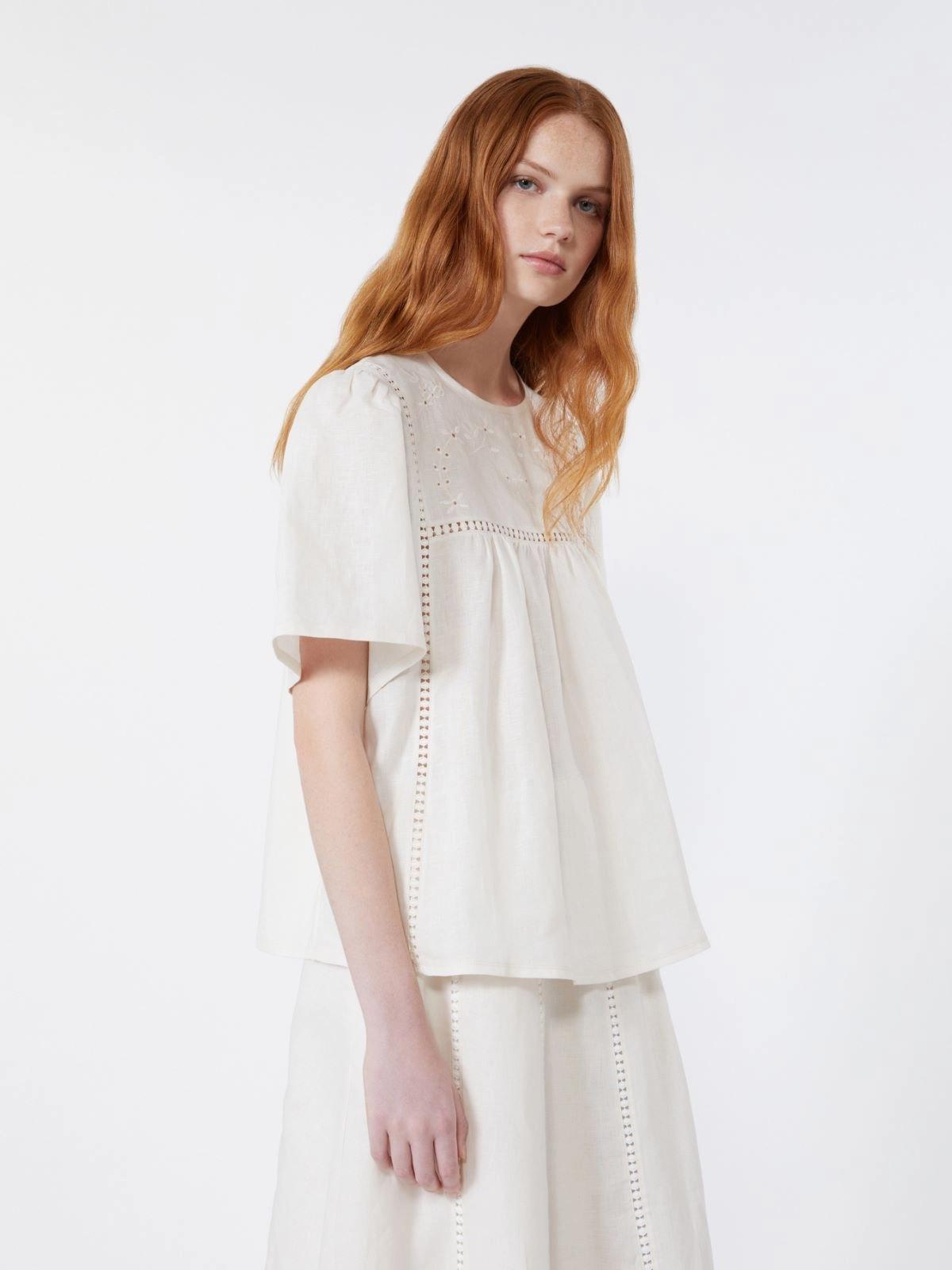 Top in tela di lino e jersey stretch - Ecru<BR/> WKDBACINO 001 WEEKEND 