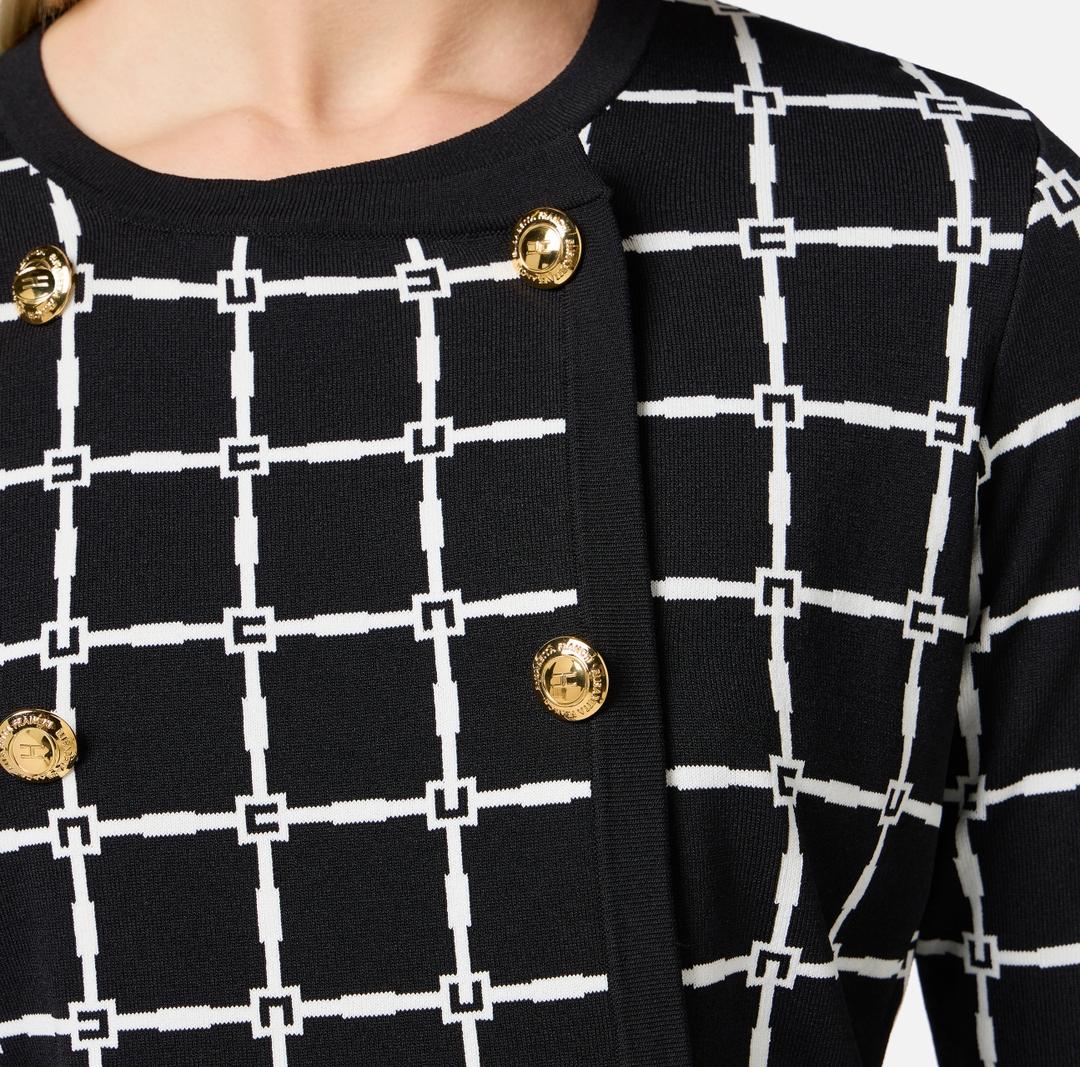 Cardigan donna in jacquard logo con bottoni dorati