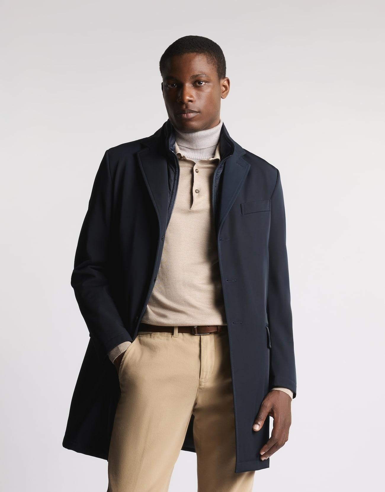 Double Coat in Gabardine Stretch<BR/> NAM5351168STOA U807 FAY 