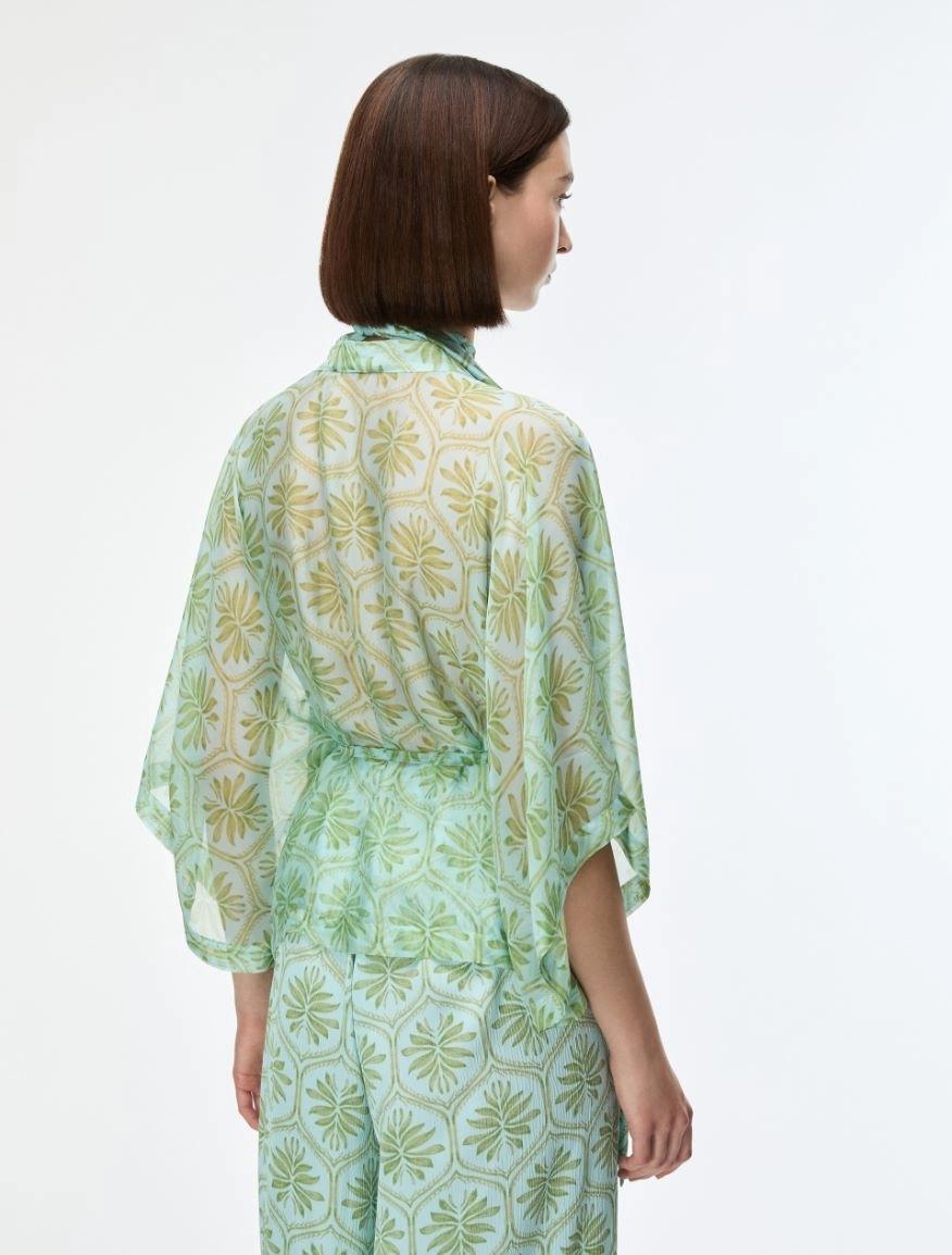 BLUSA AMPIA IN MISTO SETA<BR/>Acquamarina IBLQUOTA 001 IBLUES 
