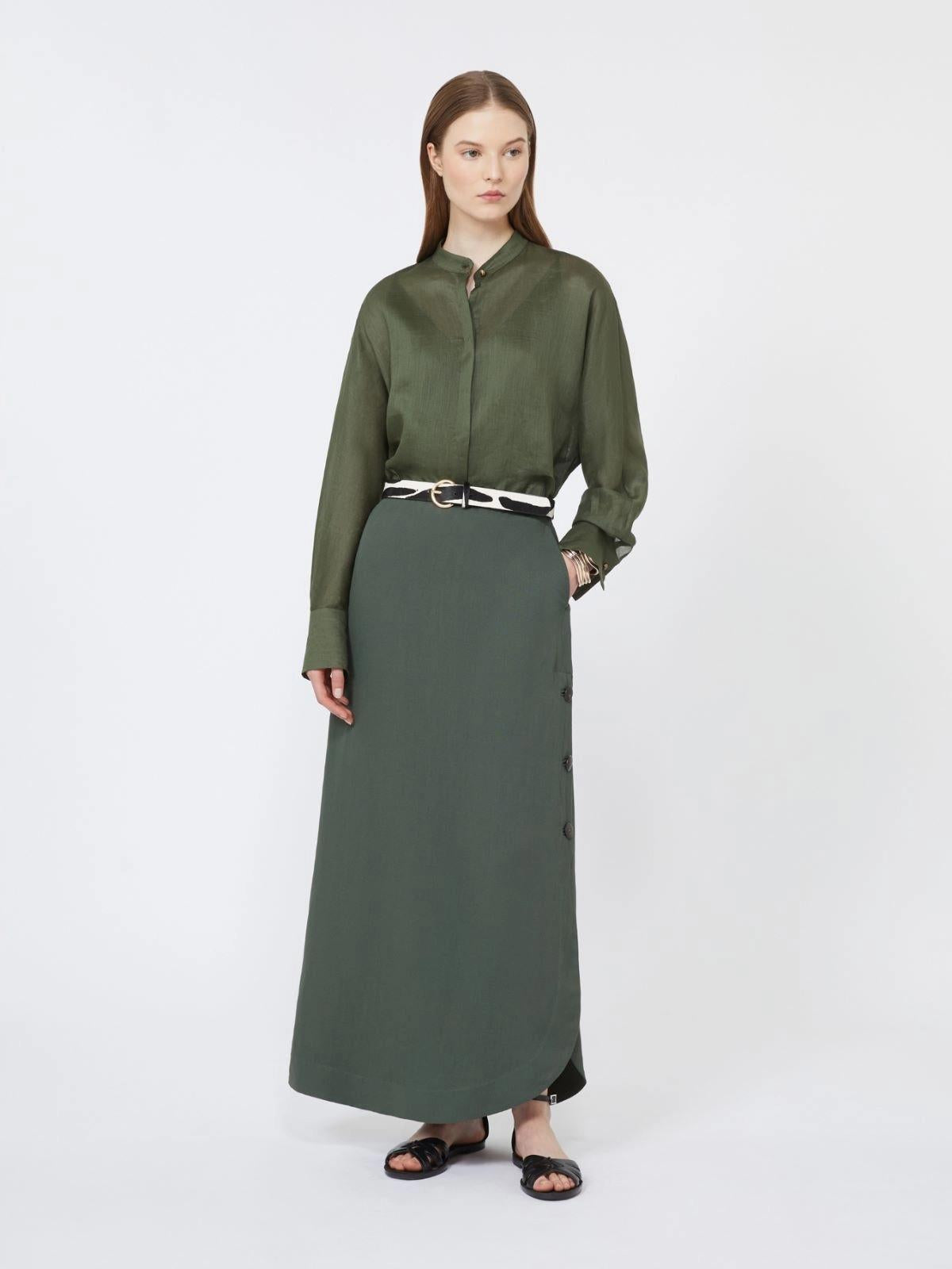 Camicia in tela ramié - Verde kaki<BR/> MSTBALDI 061 MAX MARA STUDIO 