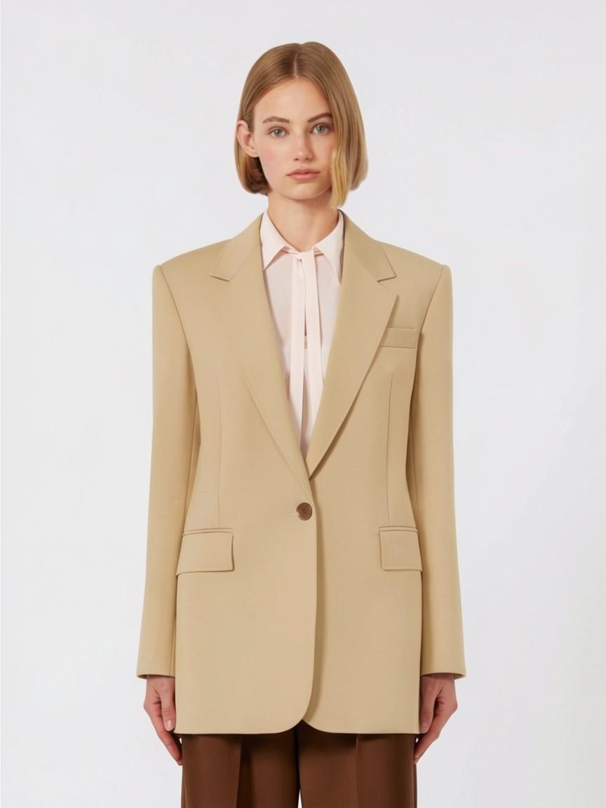 Blazer monopetto in lana stretch - Cioccolato<BR/> MSTBALCO 002 MAX MARA STUDIO 