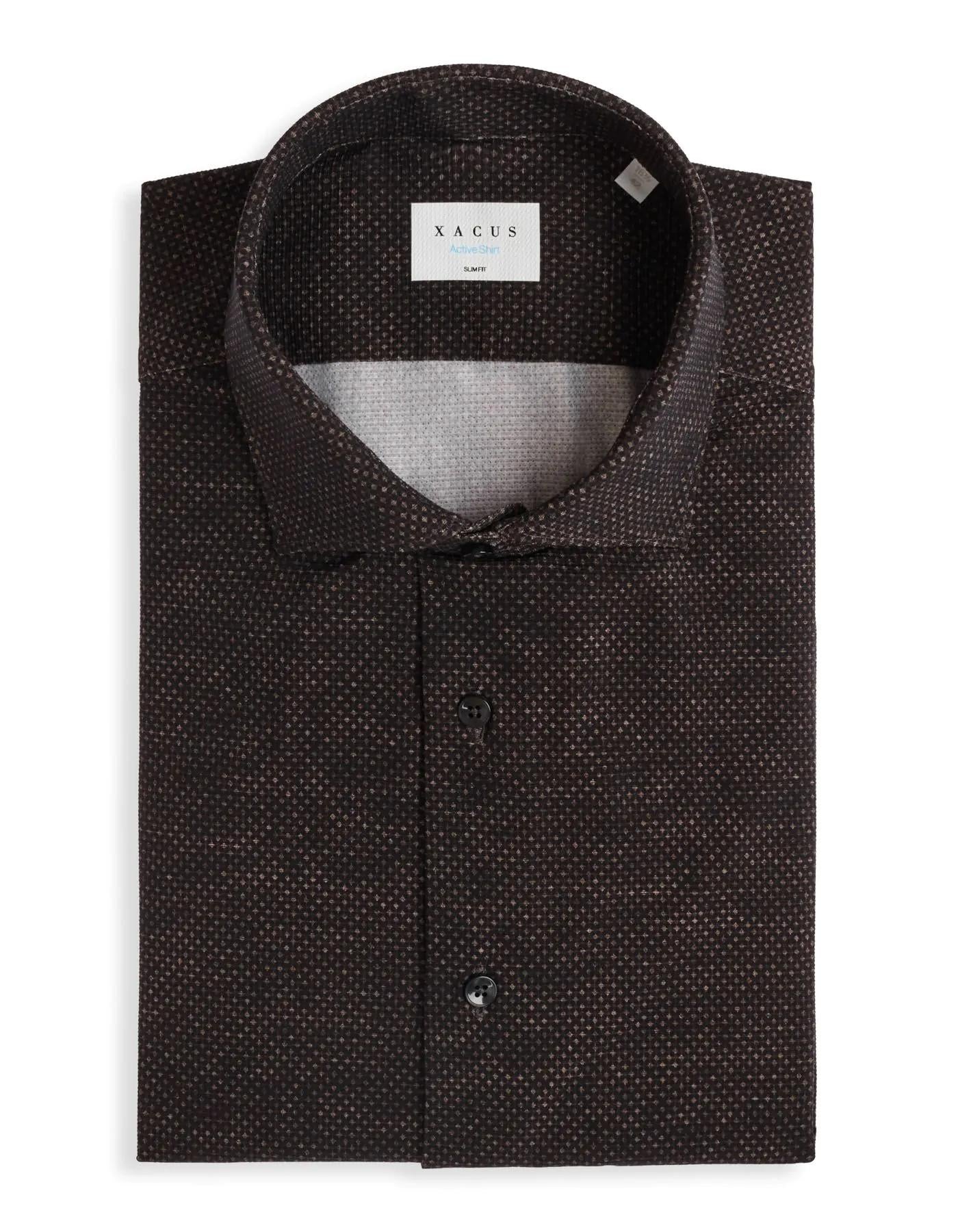 Camicia Collo francese piccolo Fantasia Armaturato Marrone<BR/> ACT53191630 003 XACUS 