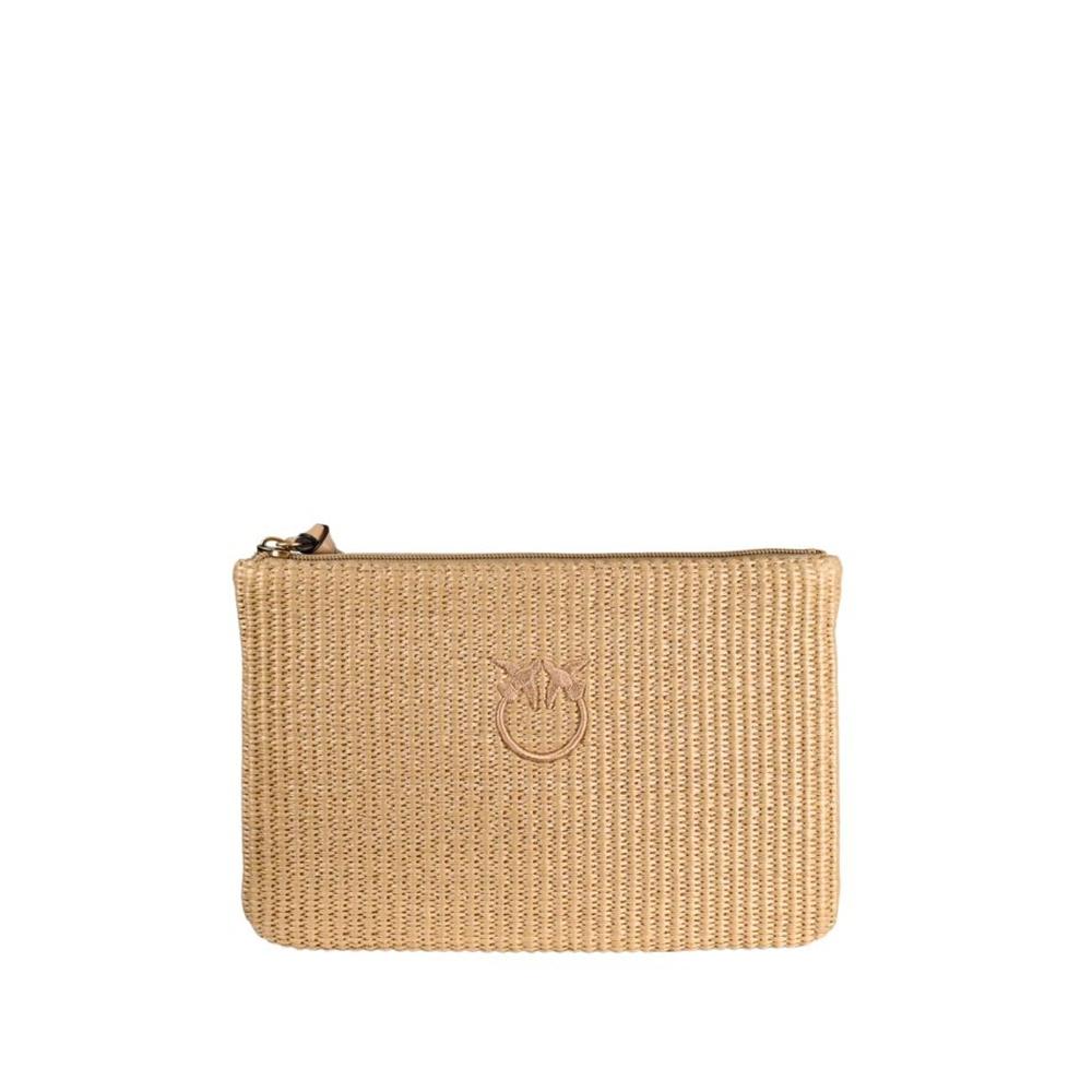 Pochette in rafia con logo Love Birds<BR/> 106763A39Y C24Q PINKO 