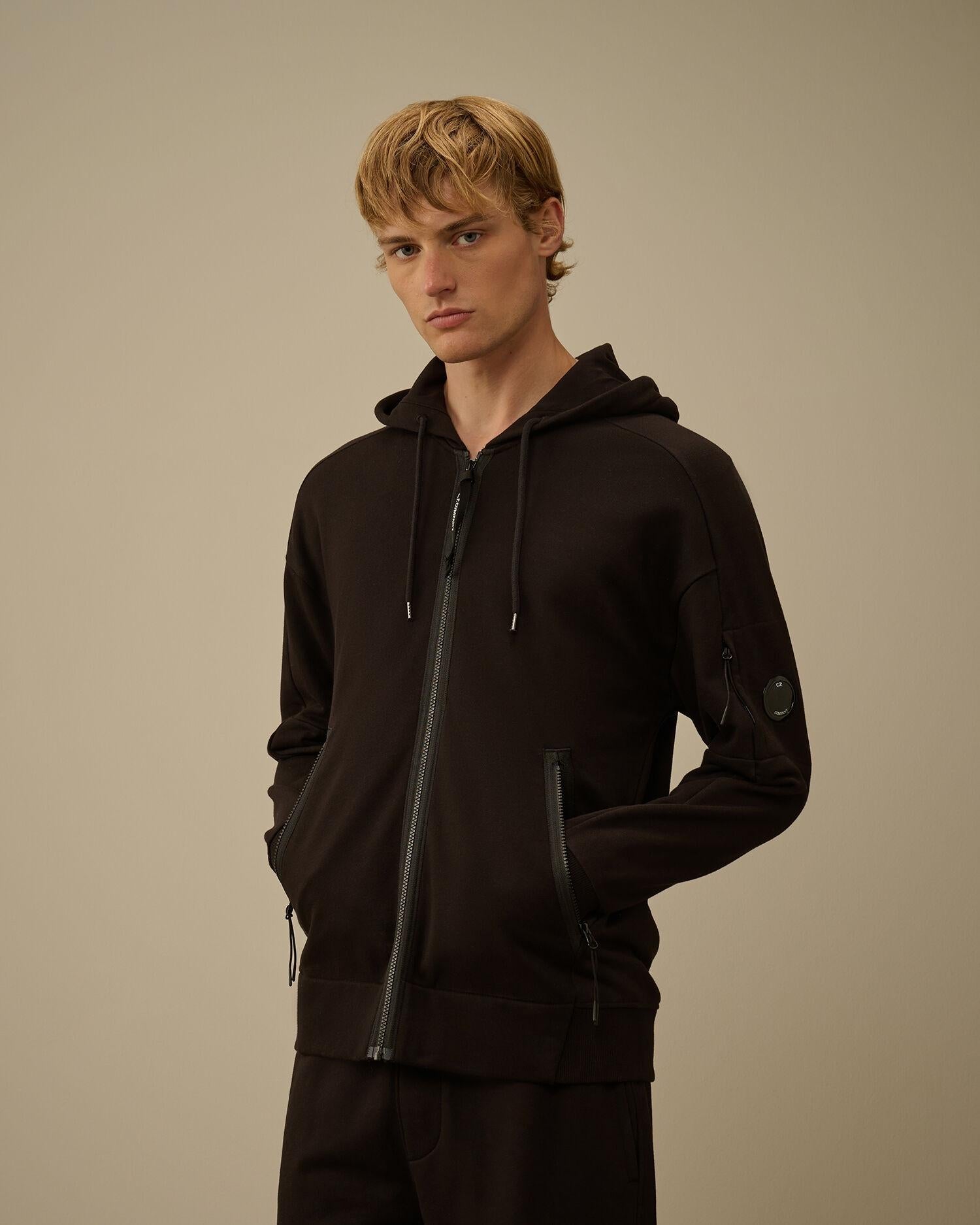 Diagonal Raised Fleece Hooded Full Zip Sweatshirt<BR/> CMSS716A 999 C.P. COMPANY 