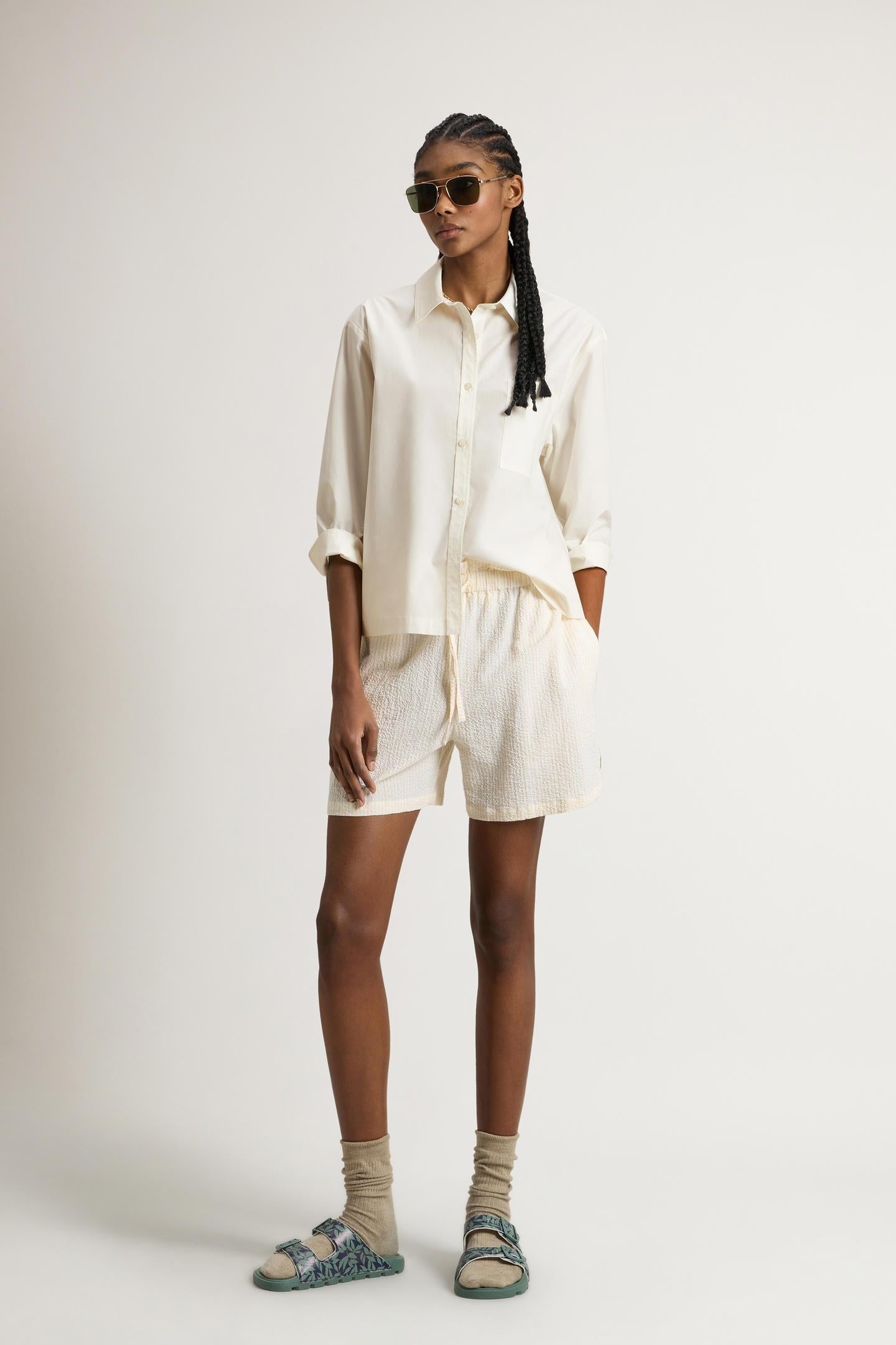 Camicia in popeline di puro cotone manica tre quarti CFWWSI0207FRUT3944 8887 WOOLRICH 