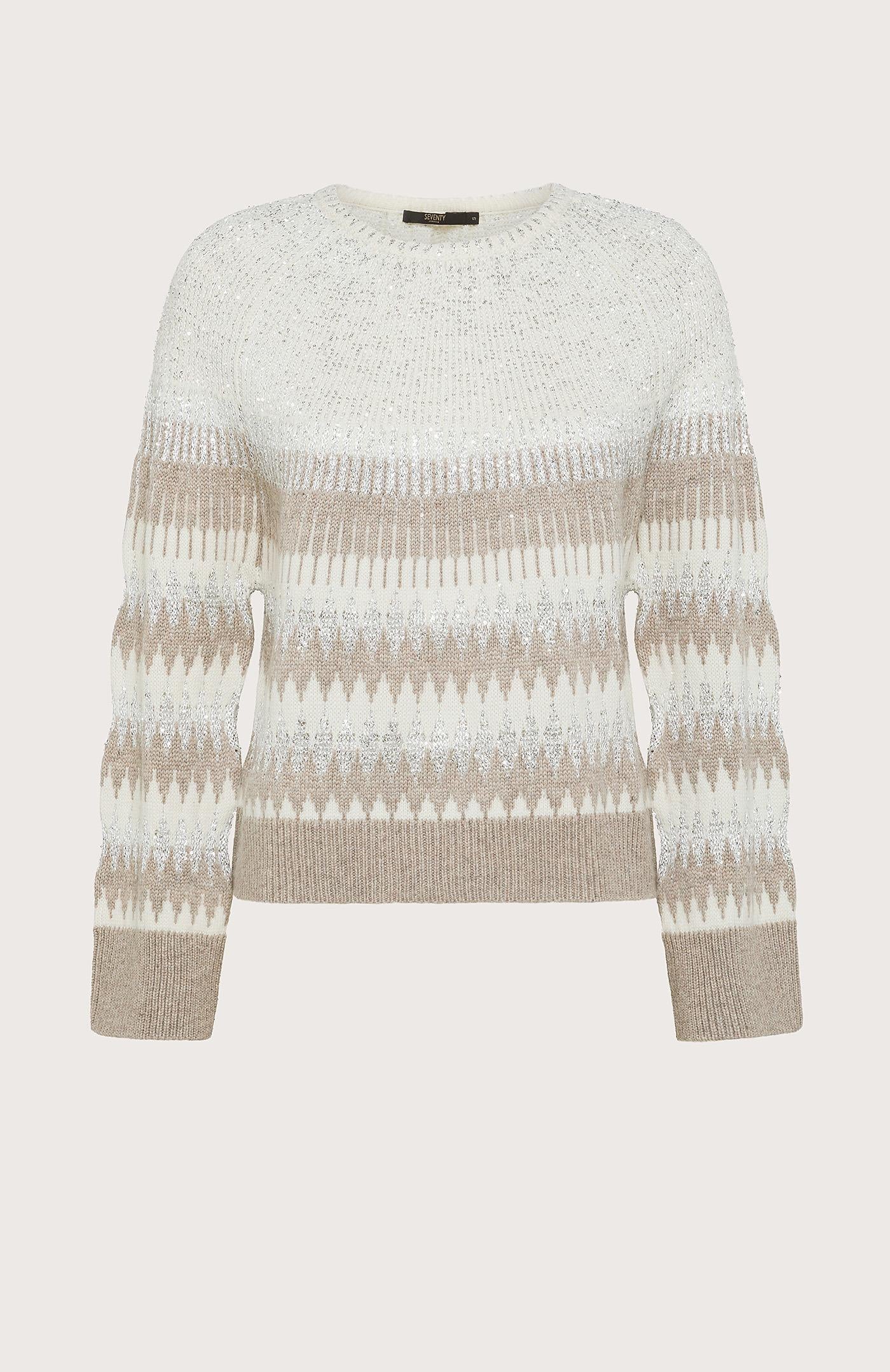 Maglia donna girocollo intarsiata con paillettes
