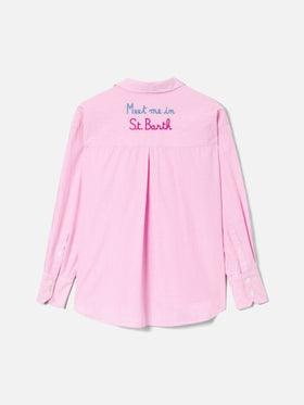 Camicia Cristal in cotone a righe rosa con ricamo Meet Me In Saint Barth<BR/> CYS0001 00810L MC2 SAINT BARTH 